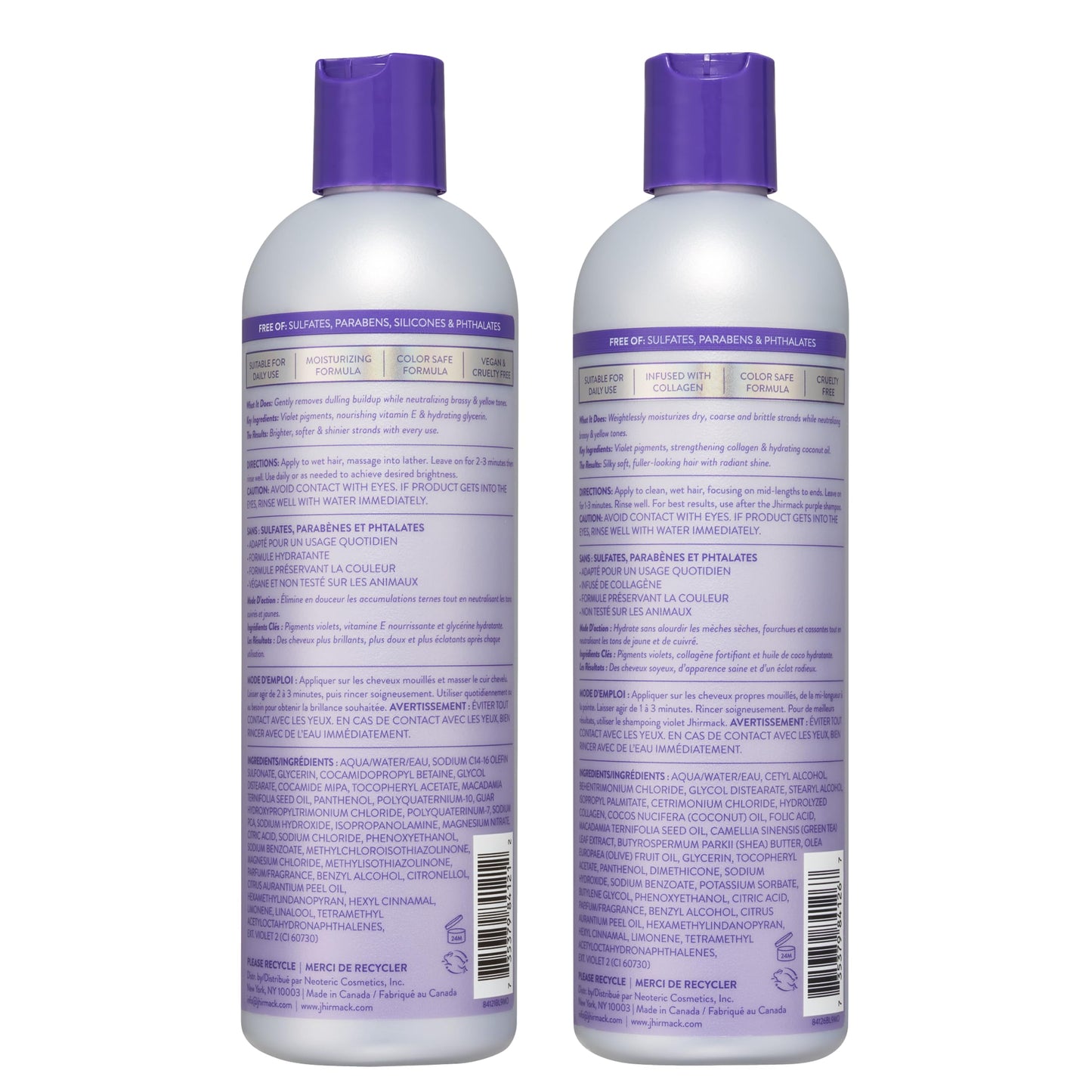 Jhirmack Silver Brightening Purple Shampoo and Conditioner Set for all types of silver, grey, and blonde hair