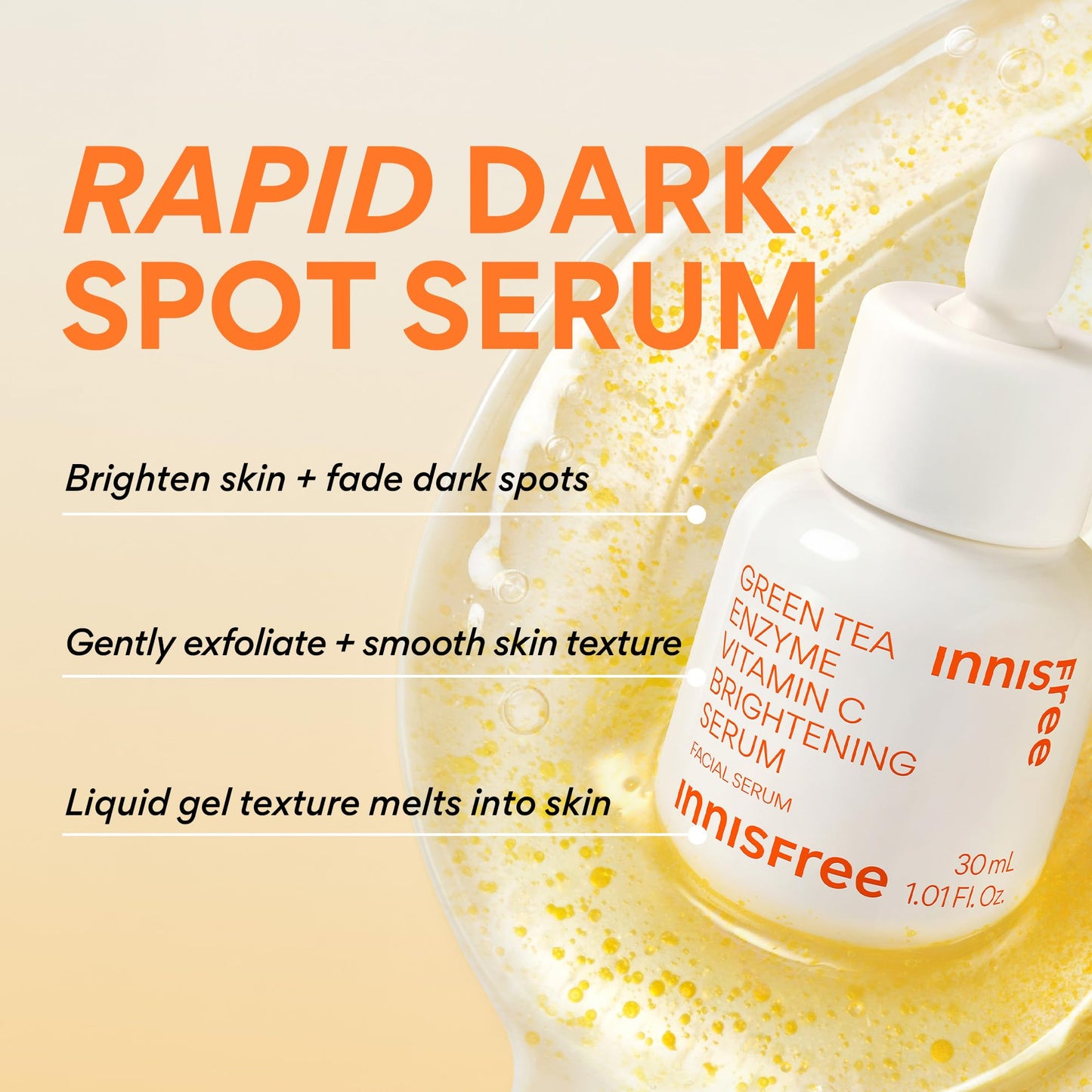innisfree Green Tea Enzyme Vitamin C Serum for Dark Spot Fading, Korean Face Serum for Glow and Radiance