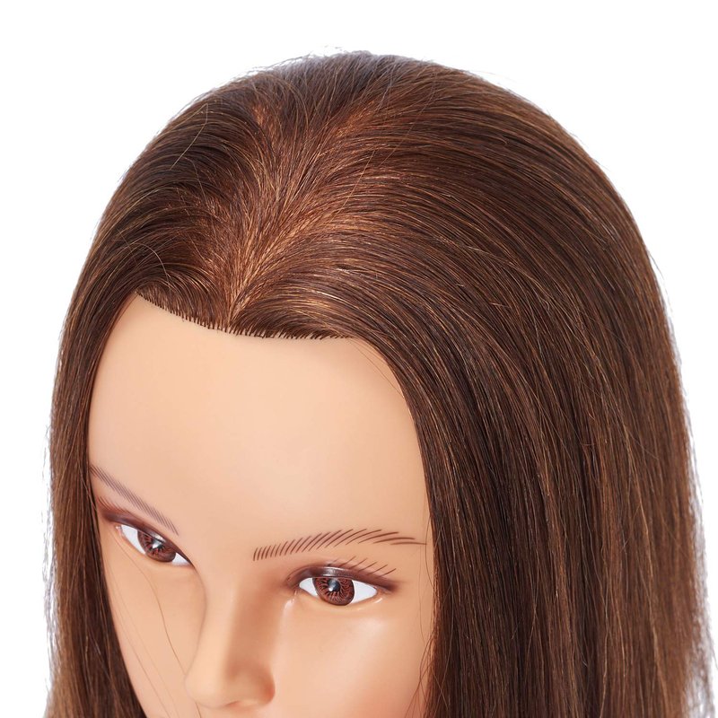 Mannequin Head - 20-22'' Human Hair Styling Training Head for Cosmetology Practice | Includes Stand
