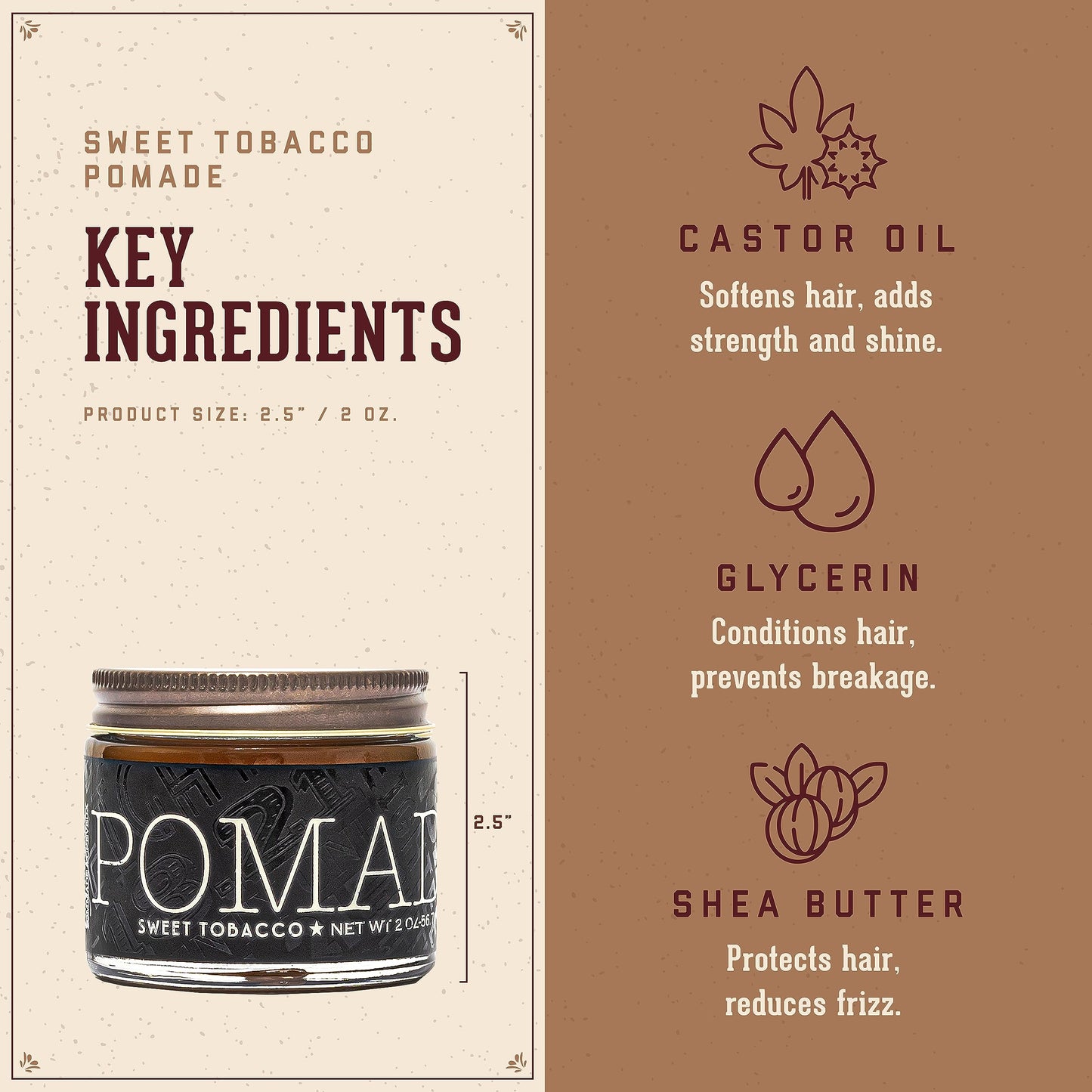 18.21 Man Made Hair Styling Product,2oz. Original Sweet Tobacco Scent in Pomade with High Shine Finish,(Pack of 2)