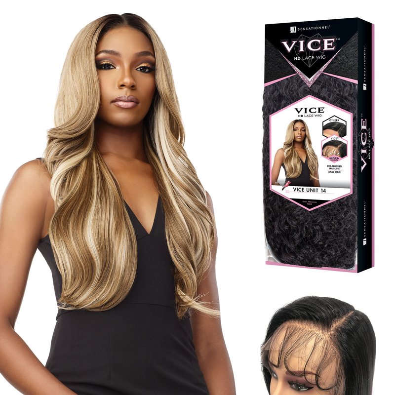 Sensationnel Vice Lace Front Wigs - Unit 14 5 Inch Deep Part Synthetic Preplucked Hairline (1B OFFBLACK)