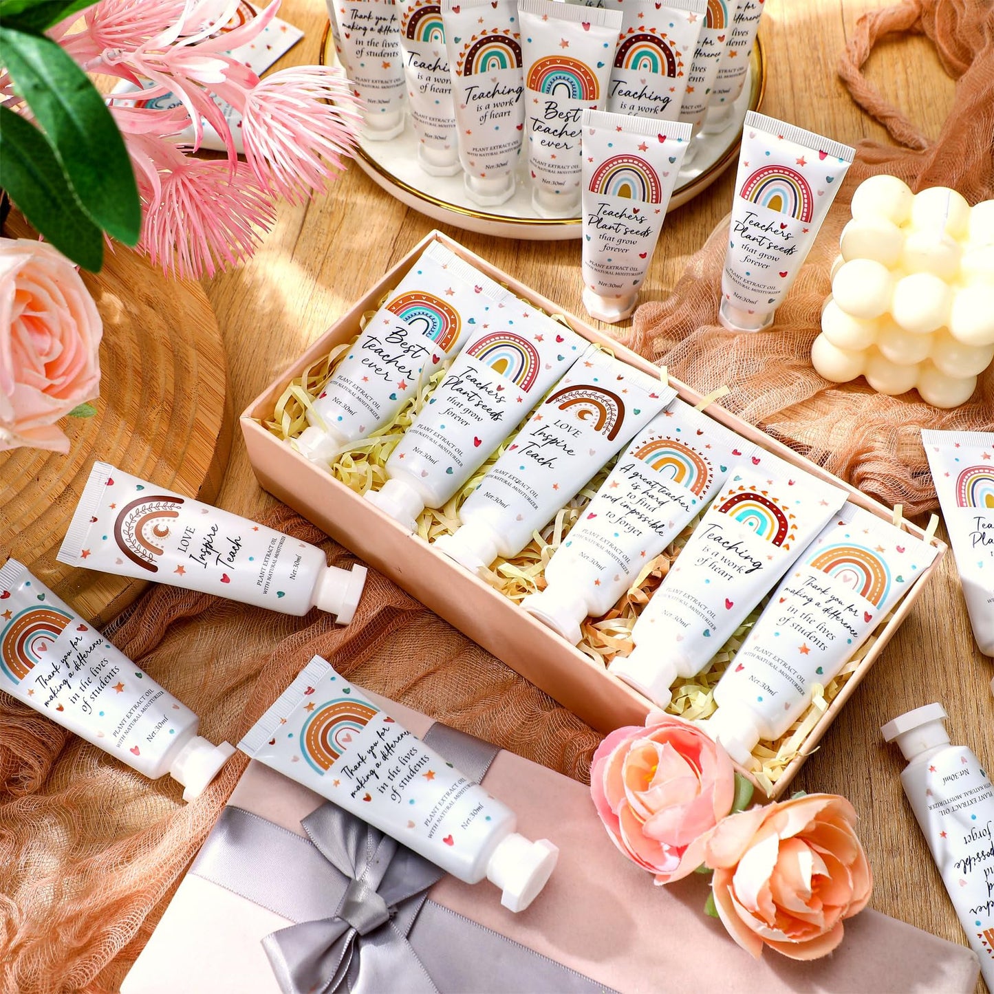 Dansib 36 Pcs Teacher Appreciation Gift Bulk Hand Cream Boho Rainbow Teacher Employee Staff Appreciation Hand Lotion Team Gift Bulk Travel Size Lotion Cream Moisturizing for Women Men Coworkers