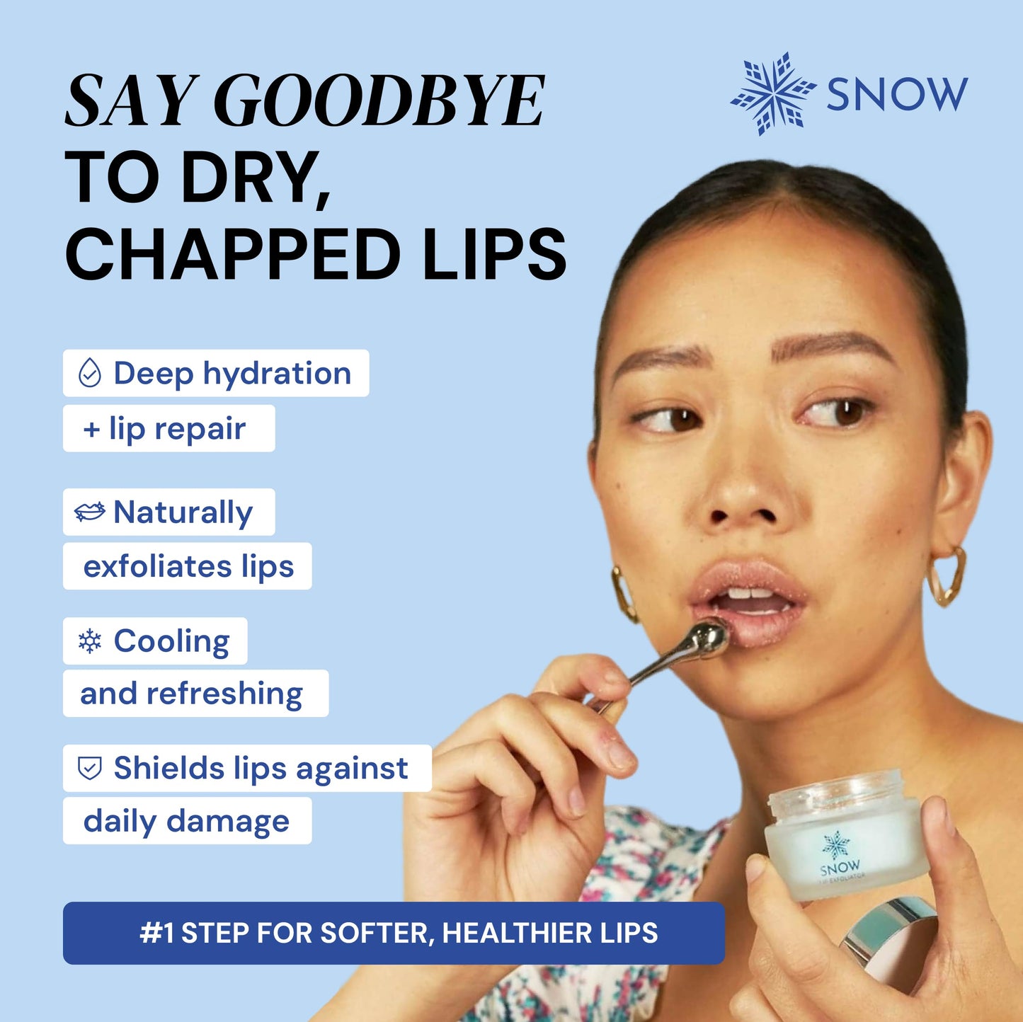 SNOW Lip Scrub Exfoliator – Sugar Scrub for Dry, Cracked Lips with Jojoba Oil, Lavender & Mint For Smooth, Fresh Lips – Treatment with Refreshing Formula, Comes with Dual Applicator