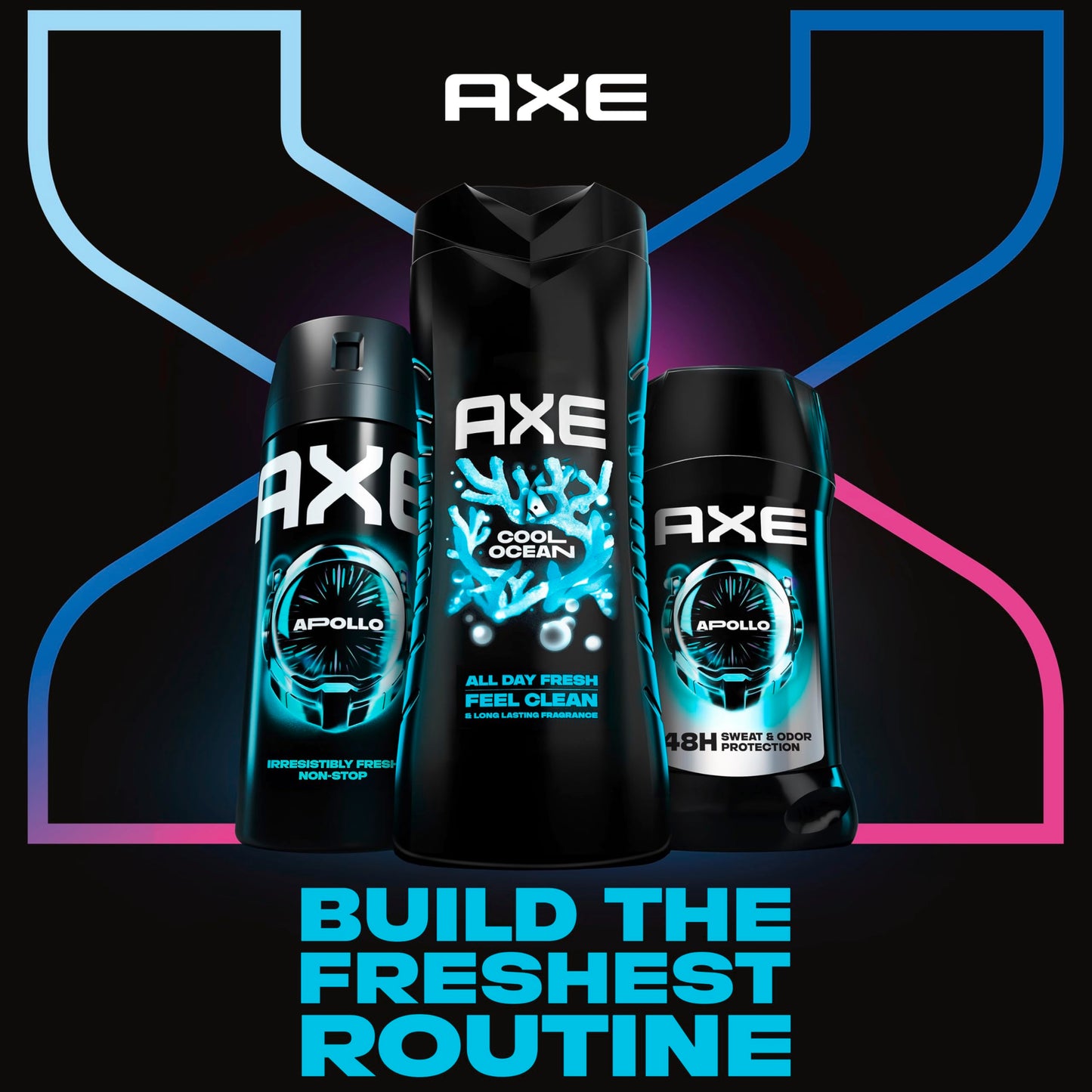 AXE Cool Ocean Men's Body Wash With Essential Oils 12H Refreshing Scent Body Wash For Men, Clean and Fresh Scent 16 oz