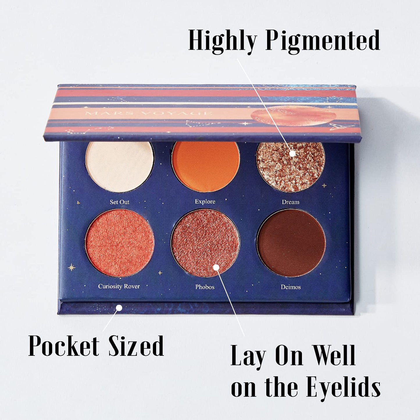 READY TO SHINE Mars Voyage Small Eyeshadow Palette with 6 Highly Pigmented Matte, Frost, and Shimmer Pocket-Sized Mini Travel Eyeshadows