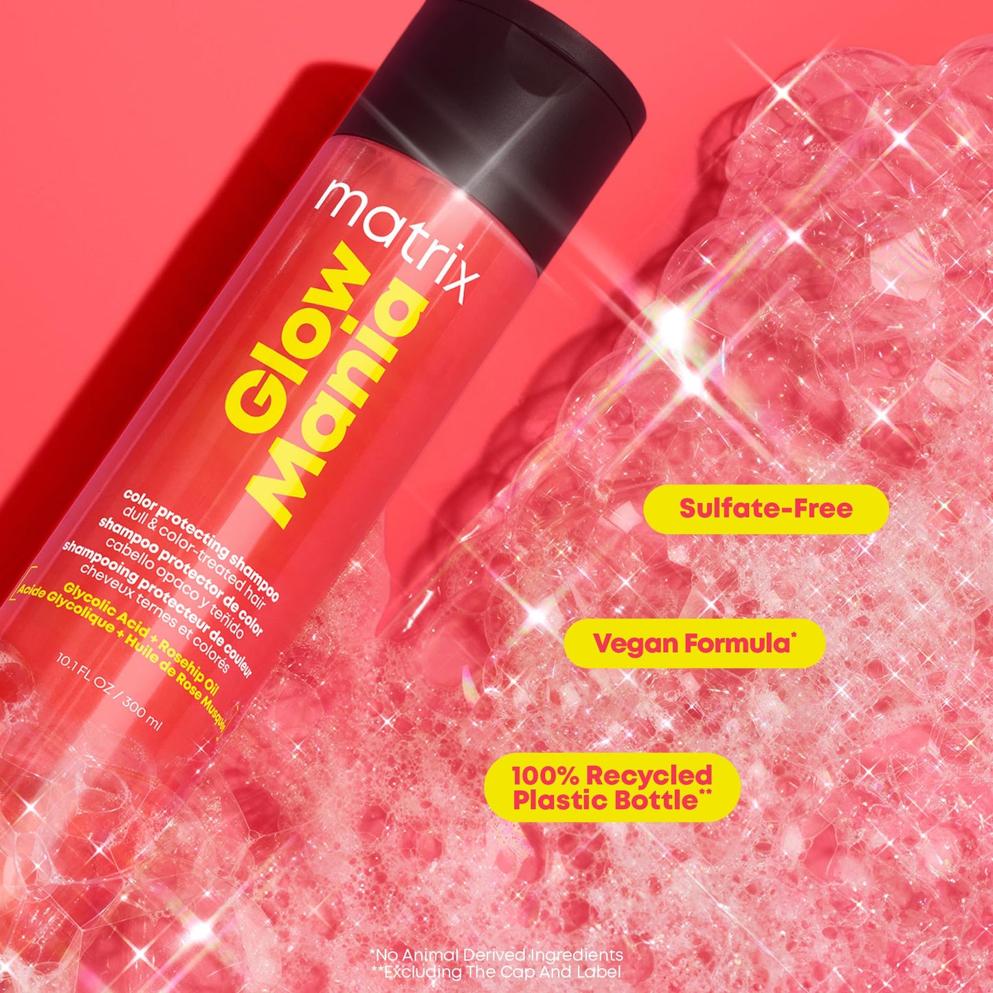 MATRIX Glow Mania Shampoo - Enhances Shine and Moisturizes, Preserves and Protects Color Vibrancy, For Dull and Color-Treated Hair, Sulfate-Free, With Glycolic Acid & Rosehip Oil, 1.7 Fl Oz