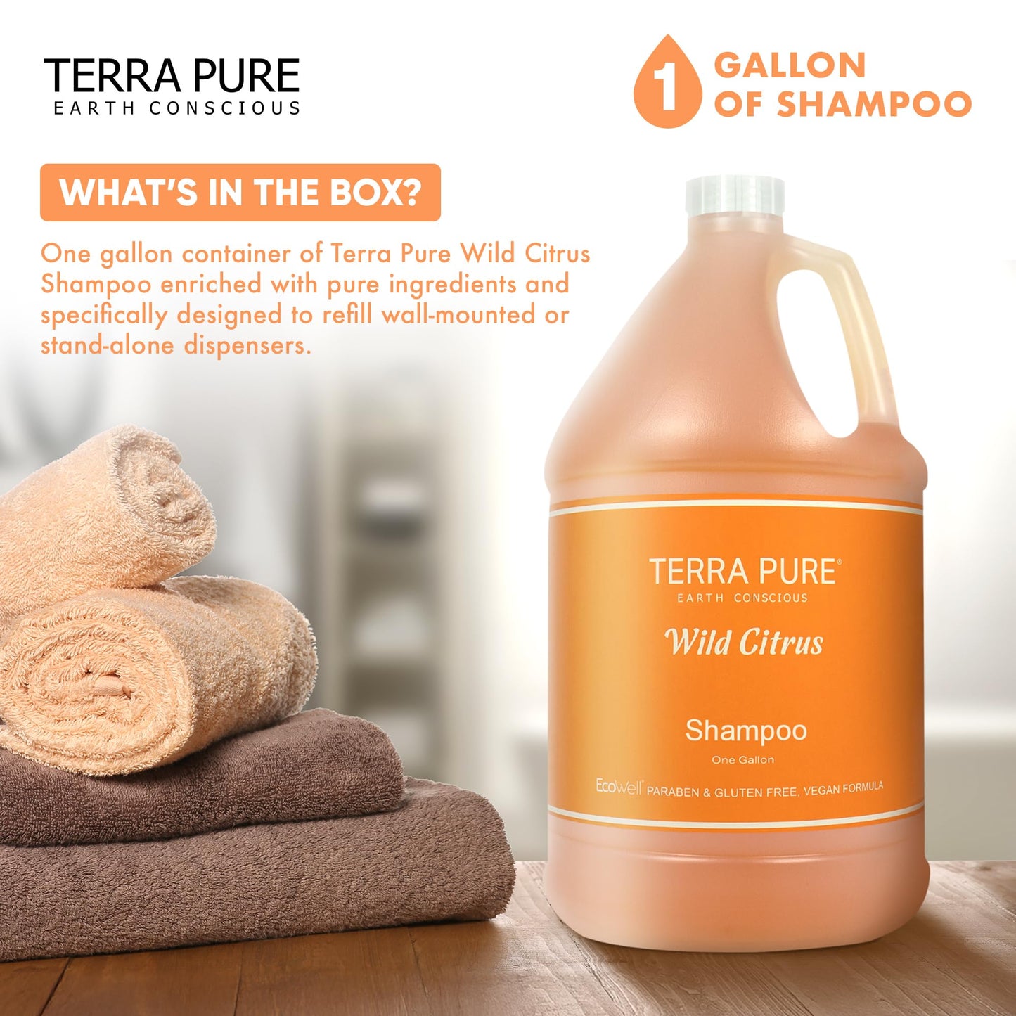 Terra Pure 1 Gallon Shampoo Luxury Hotel Toiletry Bulk Size Designed to Refill Soap Dispensers 128 oz
