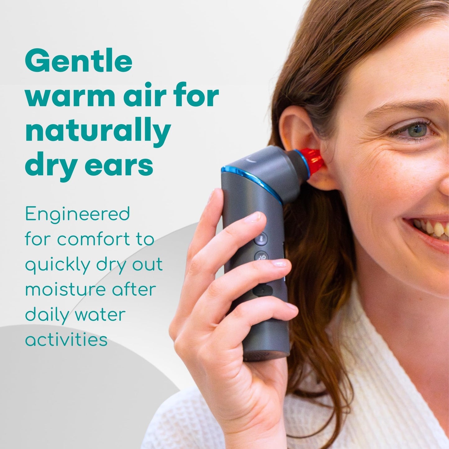 Medi Grade Ear Dryer - Portable Ear Drying Device with Soothing Red Light Therapy, Adjustable Temperature and Airflow, Rechargeable, Reusable Ear Tips - Use for Ear Dryer for Swimmers or After Shower