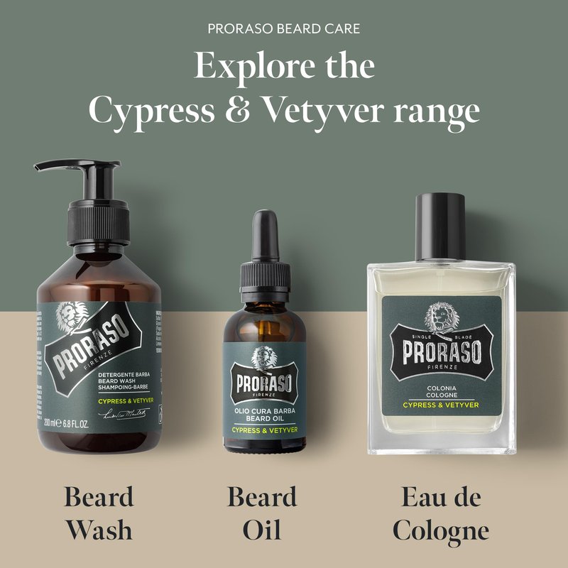 Proraso Cypress and Vetvyer Cologne - Masculine Woody Earthy Eau de Cologne - Bergamot, Cypress, Cedarwood & Vetiver Fragrance for Men - 3.4oz