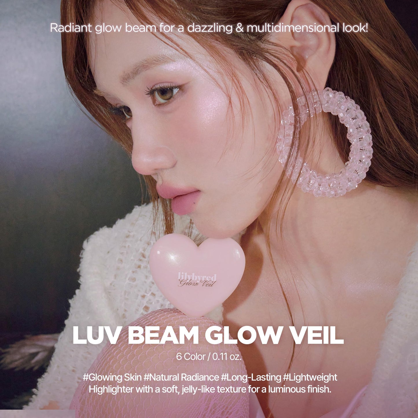 lilybyred Luv Beam Glow Veil | Korean Heart-Shaped Highlighter, Illuminating Shimmer, Radiant Glow, Silky Powder Texture, Buildable & Blendable, Lightweight & Long-Lasting, 0.11 oz. (02 Holy Beam)