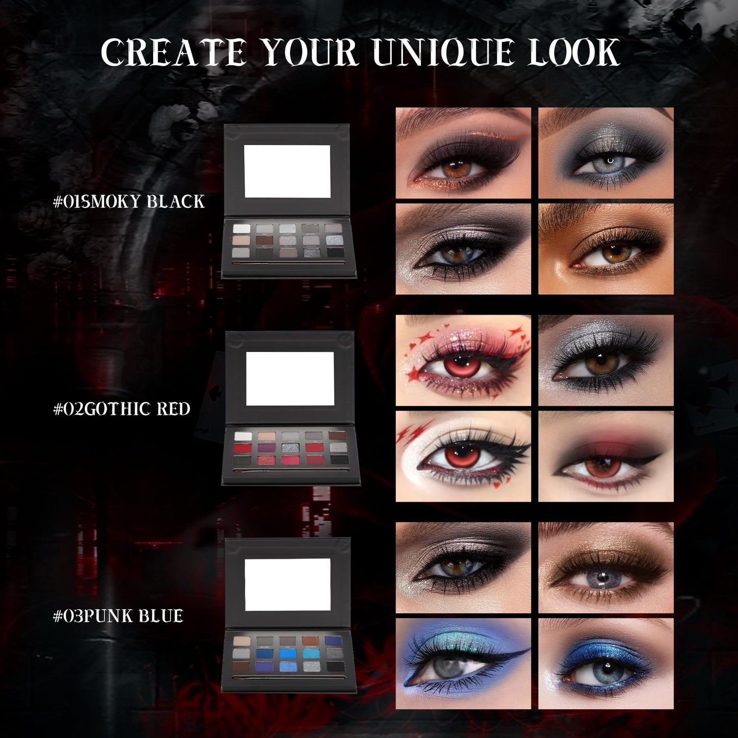 VANERIA Black Smokey Eye shadow Palette,15 Colors Matte Glitter Metalli Eyeshadow Palette,Long Lasting Waterproof Pallete