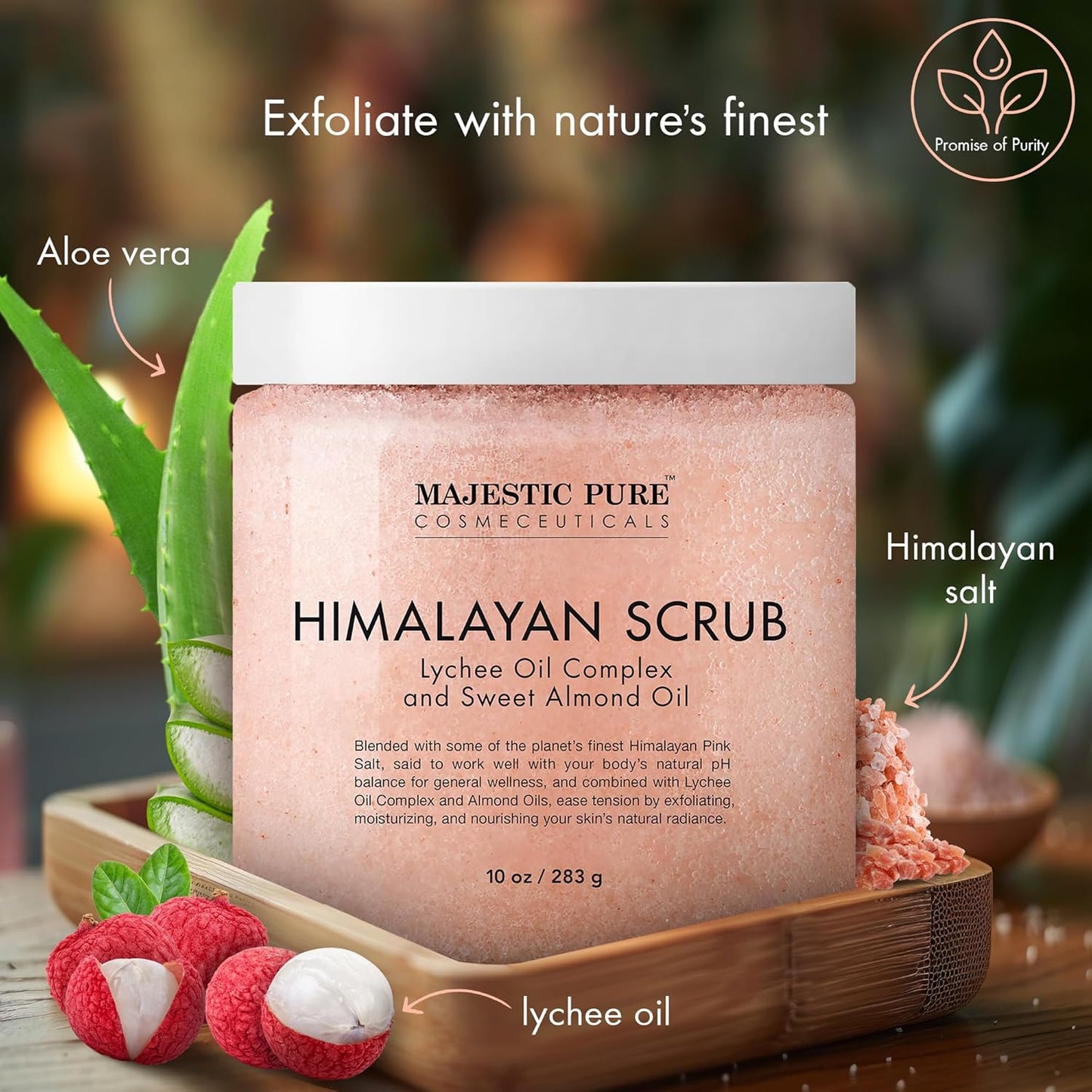 Himalayan Salt Body Scrub with Lychee Oil - Exfoliating & Moisturizing 10 oz