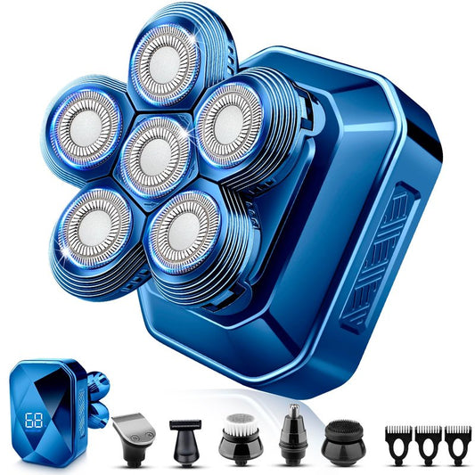 Head Shavers for Bald Men, IPX7 Waterproof Detachable Head Shaver,6D Electric Razor for Men, 6 in 1 Wet/Dry Rechargeable LED Shaving Kit with Type-C Charge