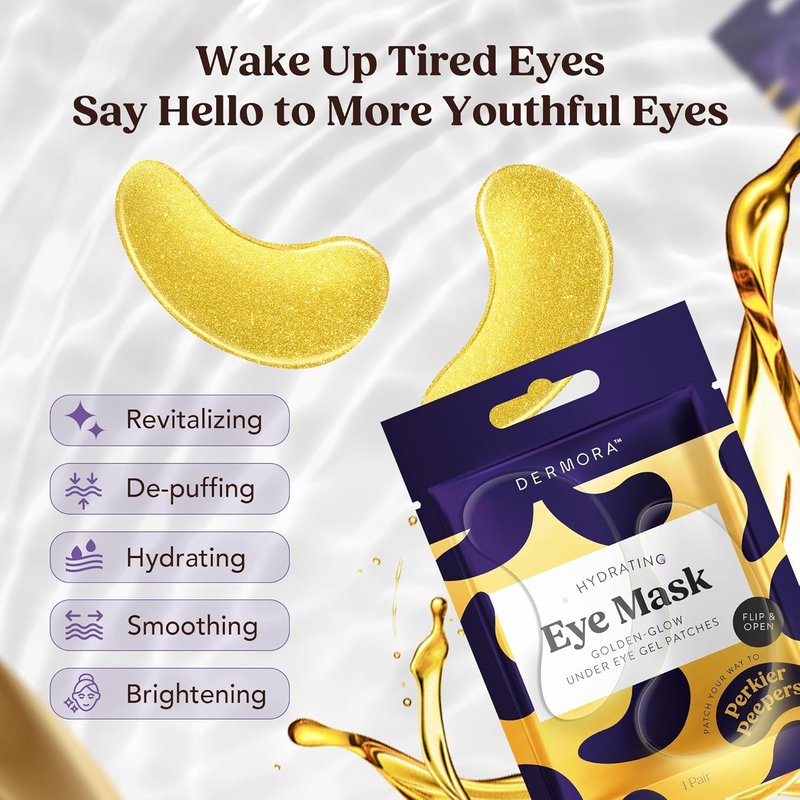 Golden Glow Under Eye Patches - Hydrating Soft Gel Masks for Puffiness, Dark Circles & Fine Lines | 100 Pairs