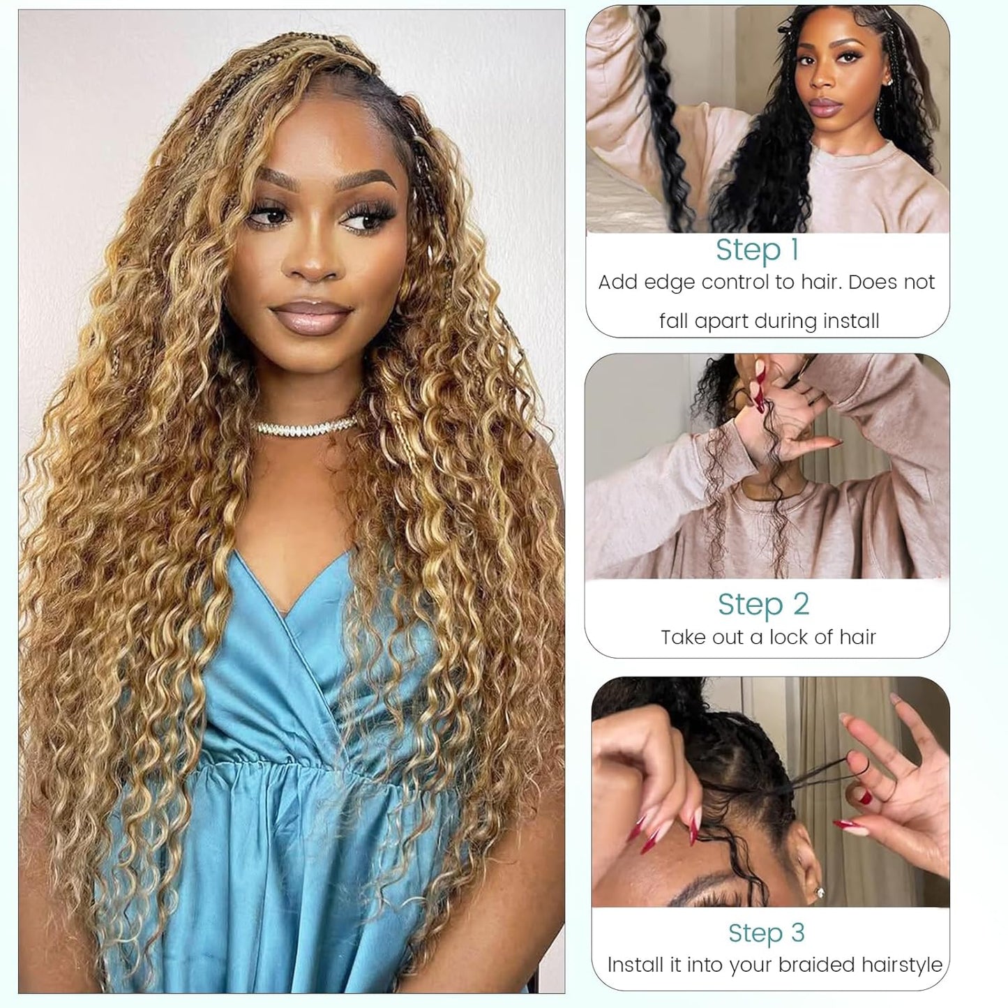 Honey Blonde Water Wave Braiding Hair - Ombre Bulk Human Hair Extensions | 2 Bundles, 100g, 16”