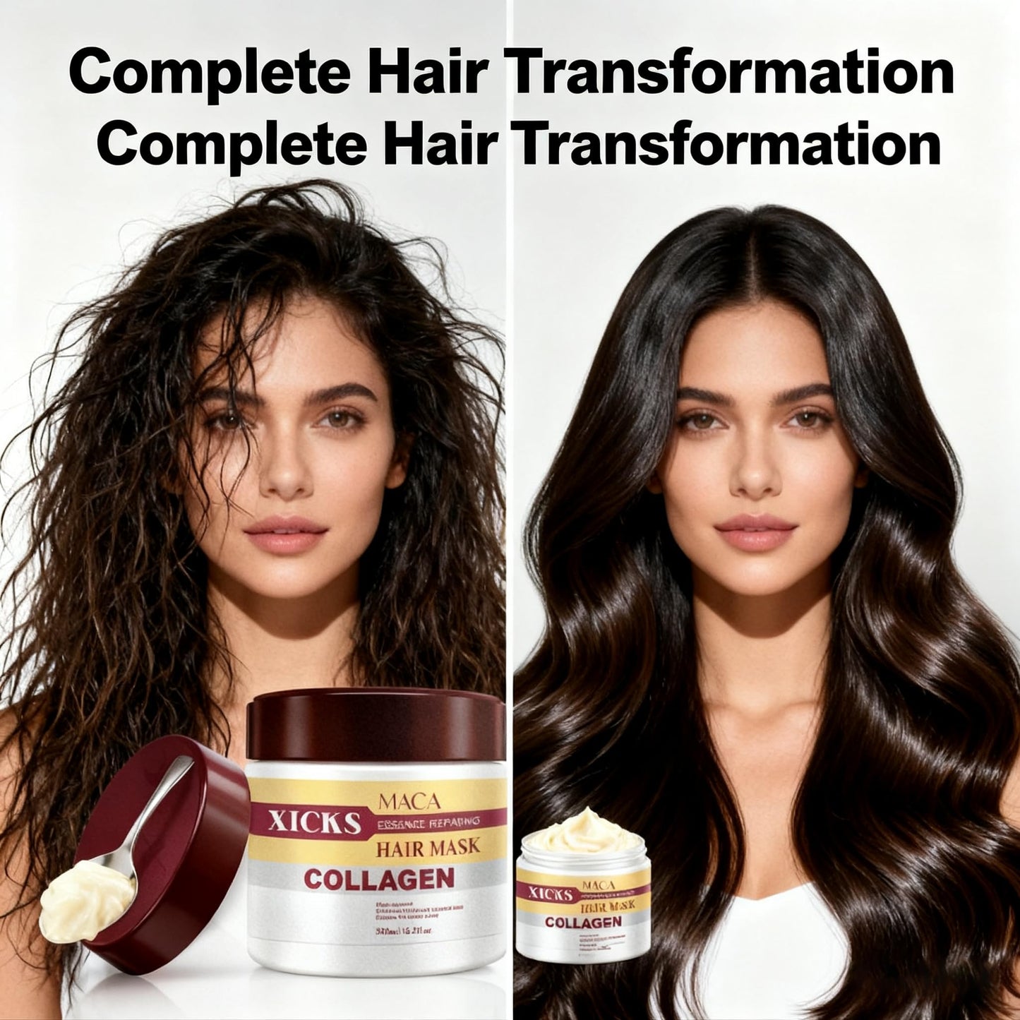 Maca Collagen Argan Oil Hair Mask 500ml & Essence Oil 50ml Set, Deep Treatment for Dry Damaged Hair, Nourishing & Repair for Color Treated, Bleached & Curly Hair, Split Ends & Heat Damage Repair