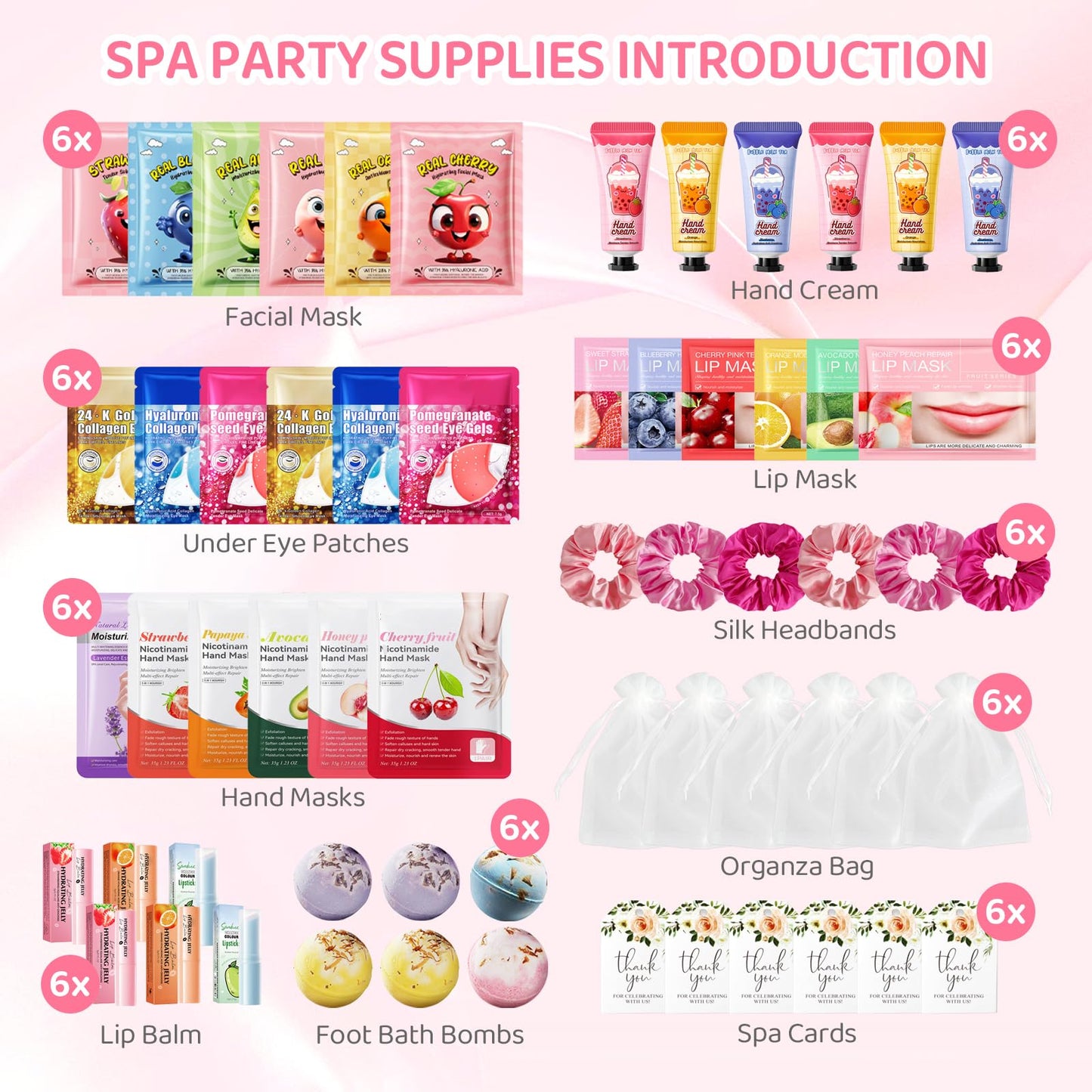 60PCS Spa Party Favors Kit Include Face Masks Skincare,Hand Masks,Lip Mask,Under Eye Patches,Lip Balm,Foot Bath Bombs,Hand Cream,Spa Sleepover Party Supplies for Christmas