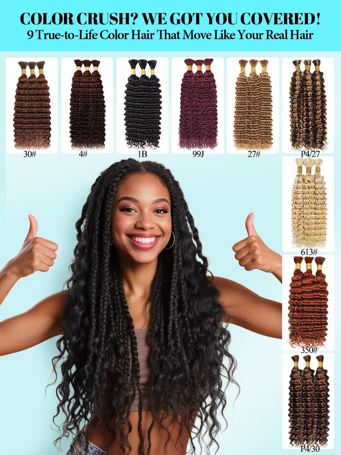 12A #350 Copper Ginger Human Braiding Hair for Boho Braids 3 Bundles 14 Inch 100g Deep Wave Braiding Hair for Bohemian Knotless Braids 100% Unprocessed Virgin Bulk Hair Extensions No Weft