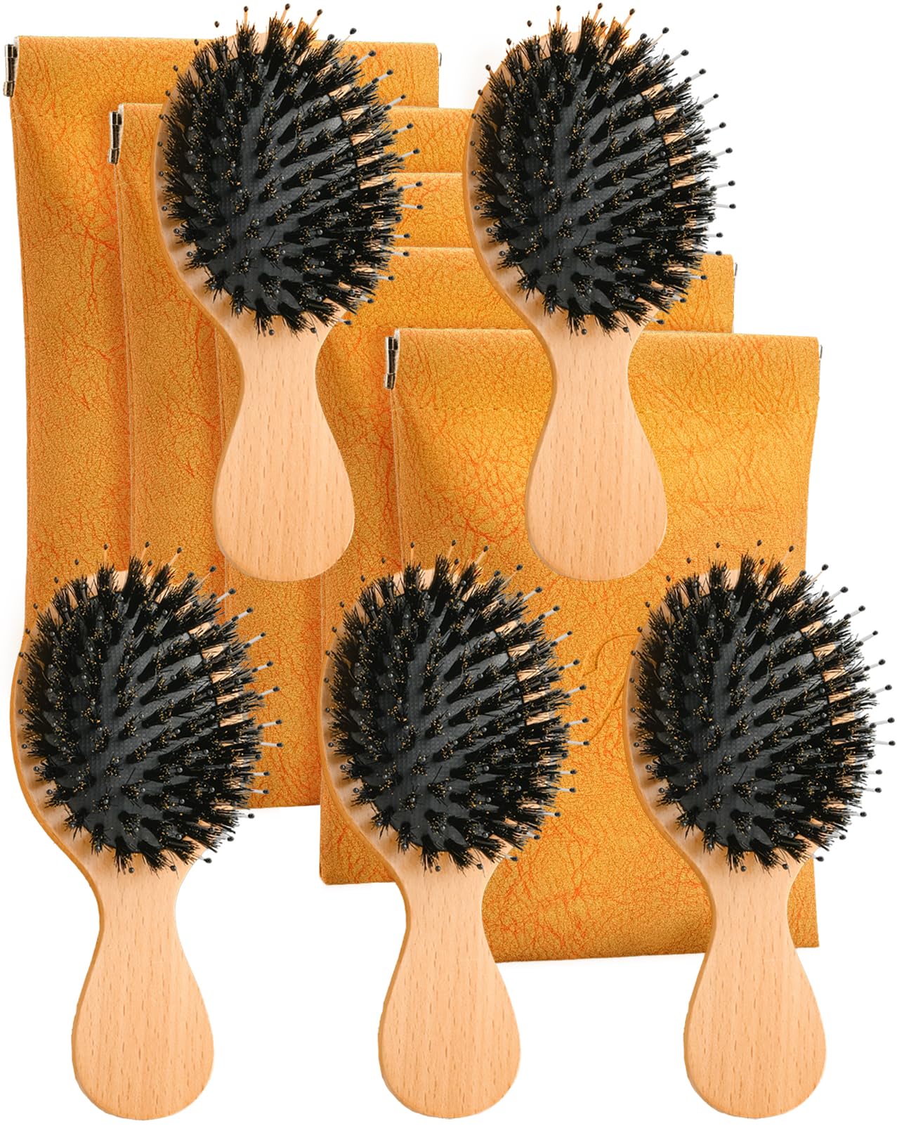 Travel Hair Brush, 5-Pack Mini Boar Bristle Hair Brush for Women - Small Portable Compact HairBrush for Girls Kids Women Best Gift, Travel Size for Purse, Vacation, Business Trips & Outings
