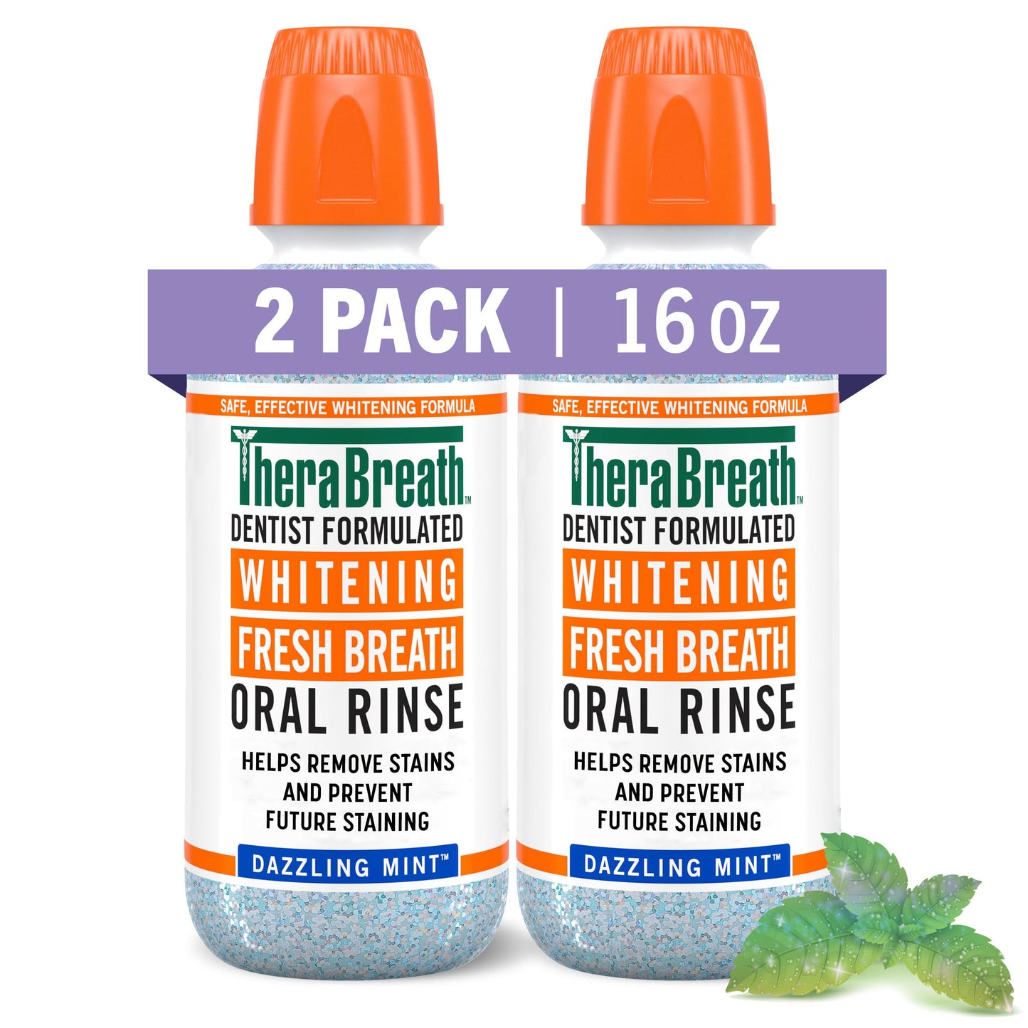 TheraBreath Overnight & Whitening Mouthwash Bundle, Chamomile Mint & Dazzling Mint Flavors, Fluoride & Alcohol Free, Fights Bad Breath 12 Hours, Removes Stains, Pack of 2, 16 fl oz Each