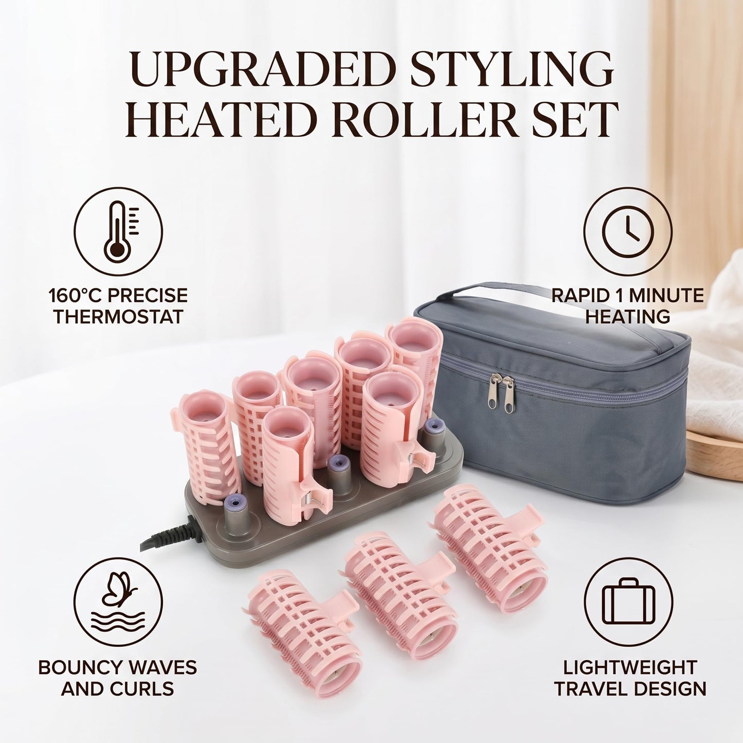 Milltrip 10Pcs Professional Electric Heated Roller Curling Set, Fast Heating Hair Styling Tool with 160°C Thermostat, Travel Friendly (Upgraded Vibration Hot Compression)