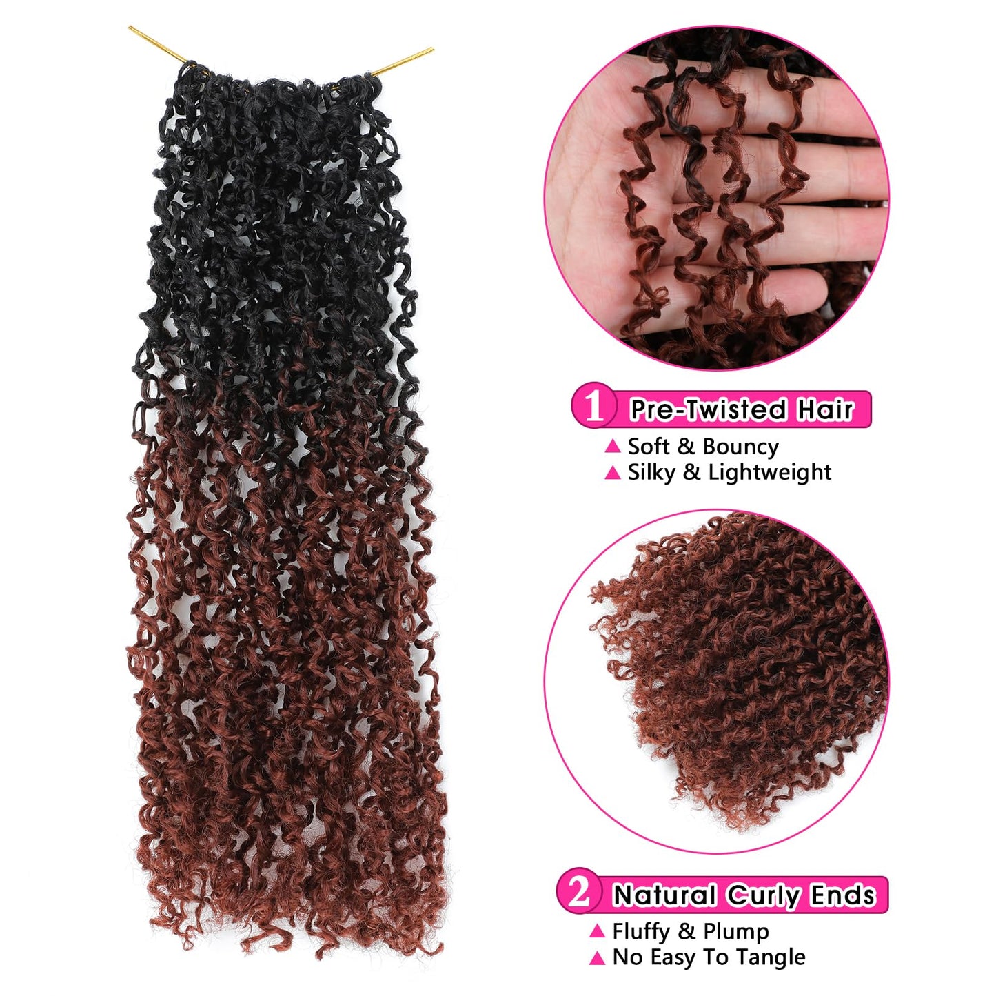 NAYOO 12 Inch Yanky Twist Crochet Hair - 8 Packs (30 Stands/Pack) Mini Passion Twist with Curly Ends Synthetic Pre-Looped Crochet Braids Braiding Hair(12 Inch, T350)