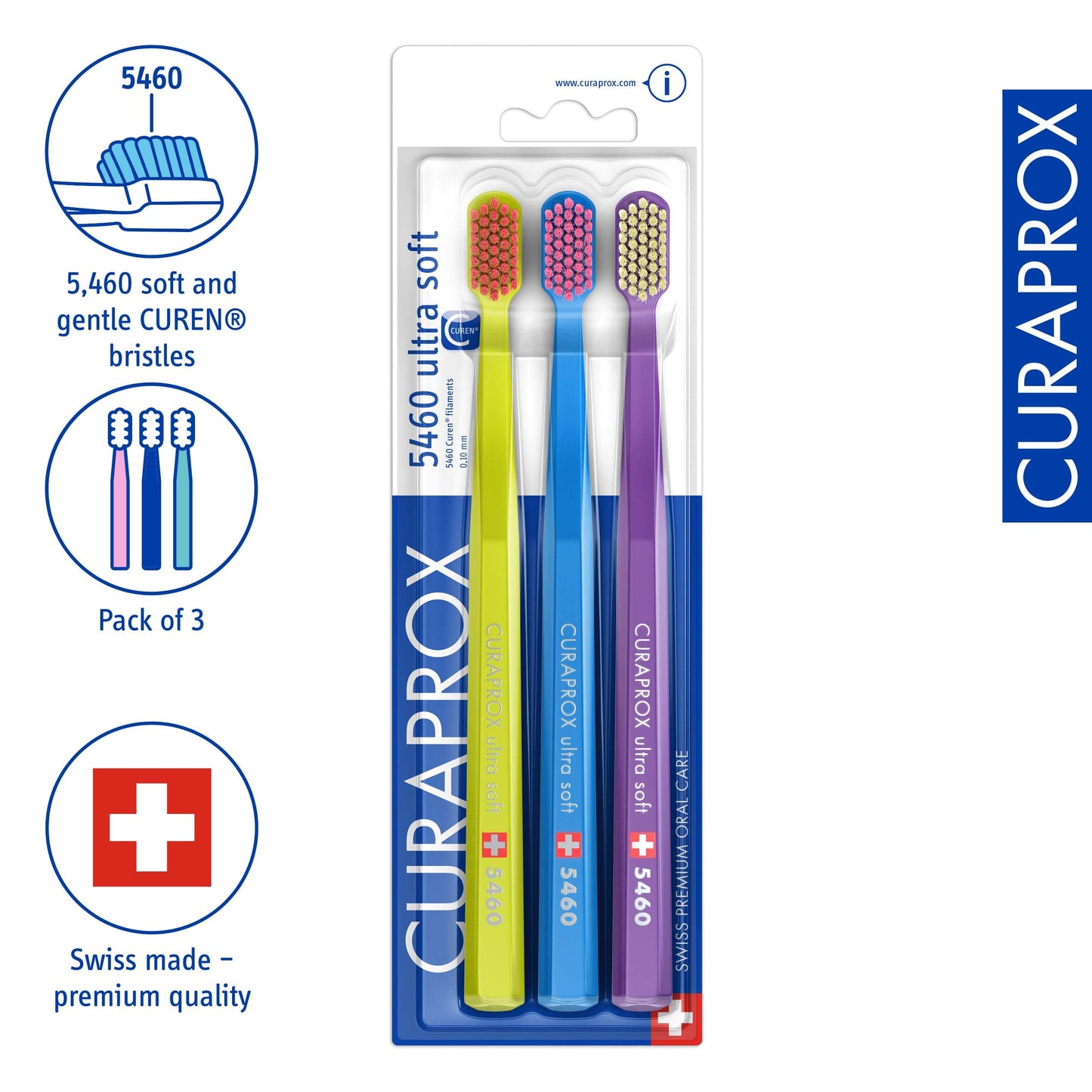 Curaprox CS 5460 Ultra-Soft Toothbrush – Adult Tooth and Gum Care | Super Soft Curen® Bristles for Gentle Cleaning | Blue-Purple, Single Pack