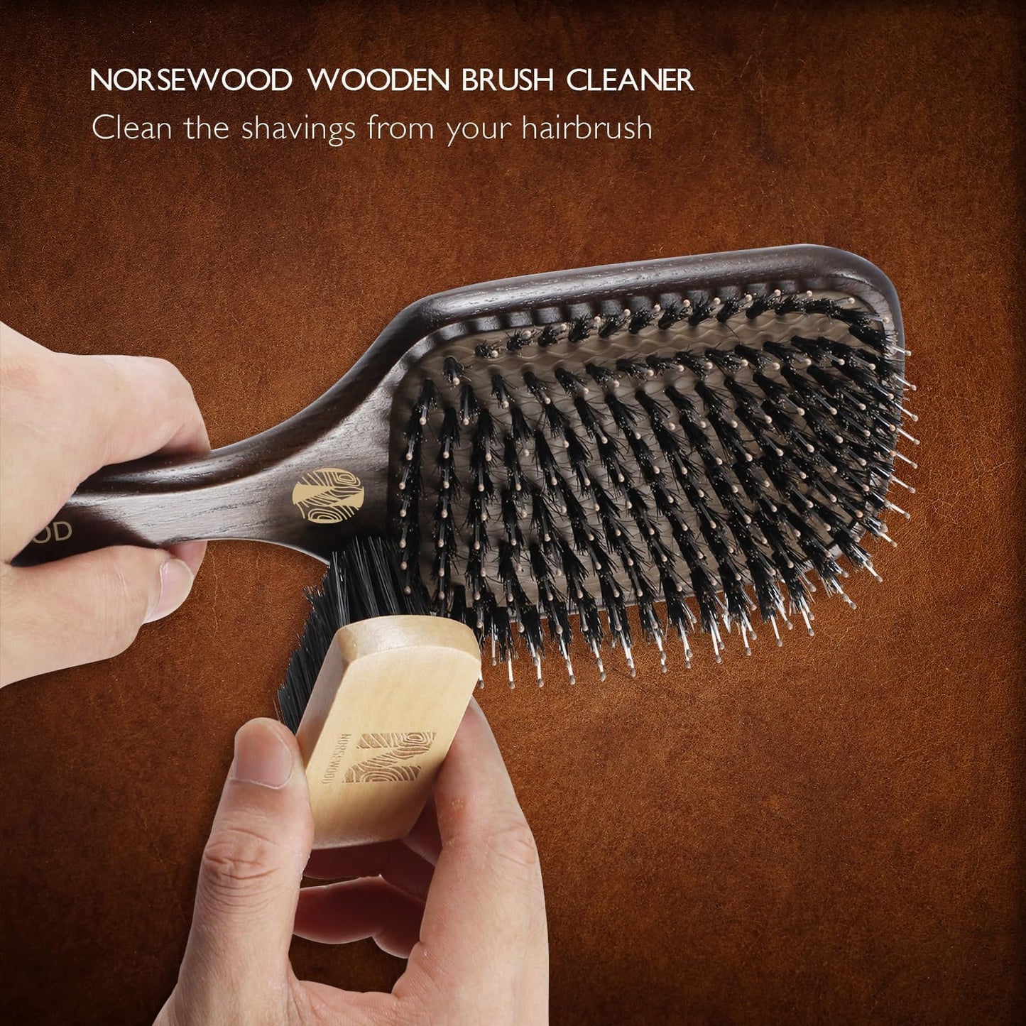 Norsewood Boar Bristle Hair Brush Set, Soft Bristle Detangler for Long, Short, Thin, Curly, Straight, or Wavy, Hairbrush for Enhancing Shine, Great for Men, Women, and Kids