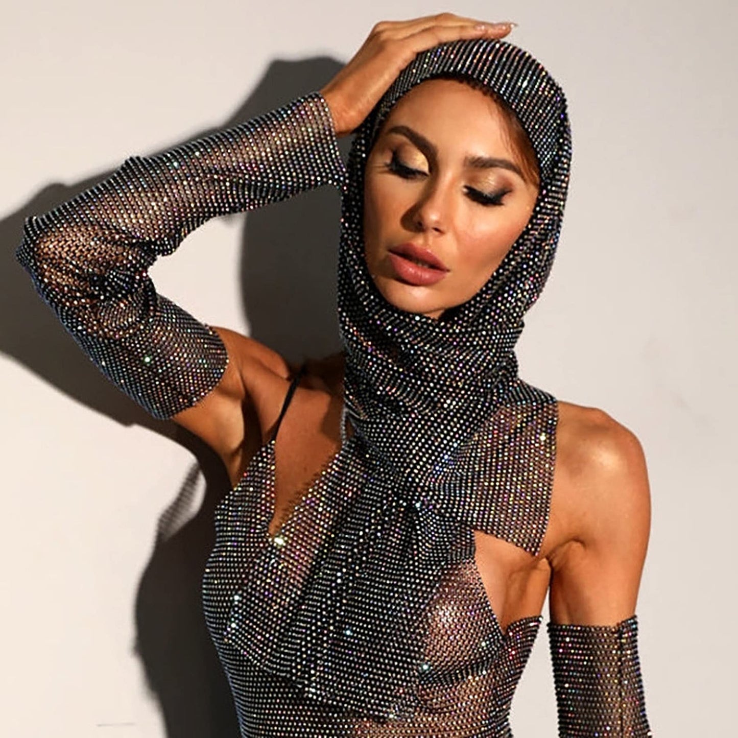 Eilova Orityle Sparkly Rhinestone Mesh Headband Crystal Head Scarf Kerchiefs Turban Party Nightclub Rave Edge Hair Bandana