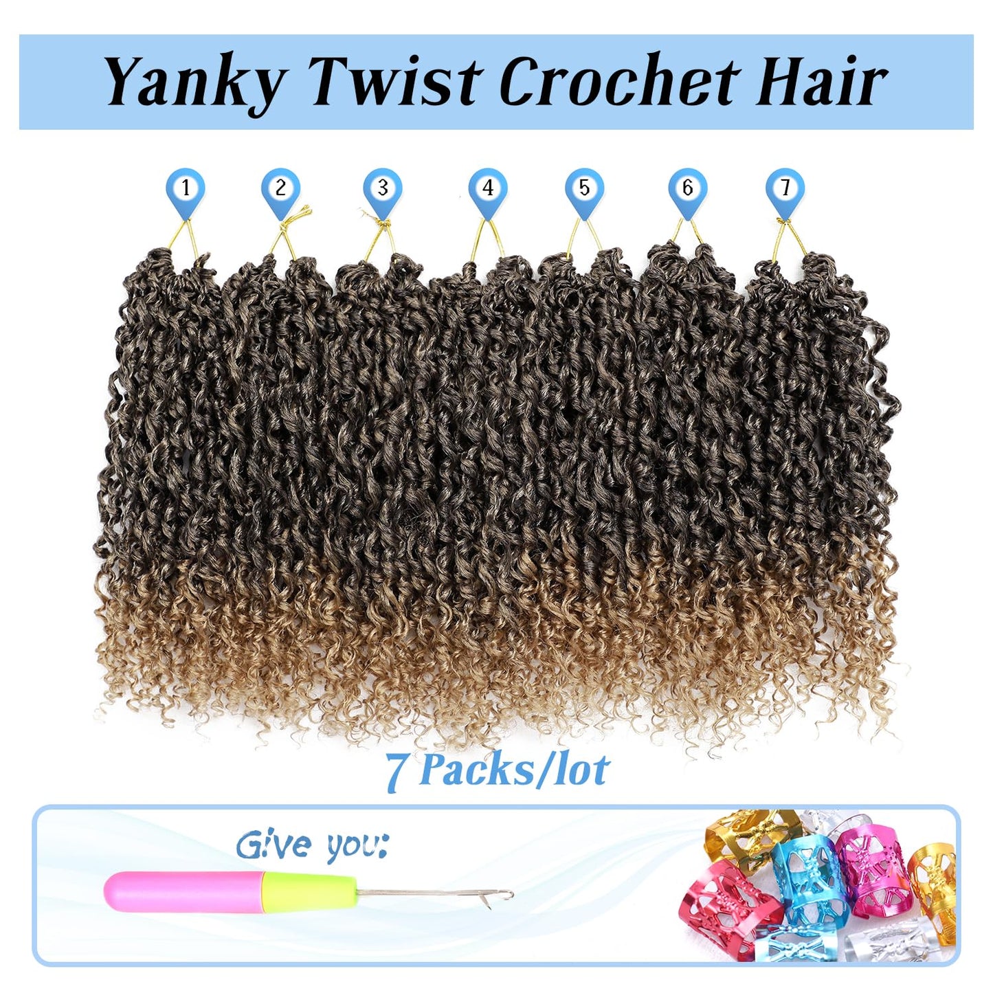 Yanky Twist Crochet Hair Pre Looped Spring Twist Synthetic 10 Inch 7 Packs Mini Passion Twist Hair Extensions Curly Ends, 1B/27