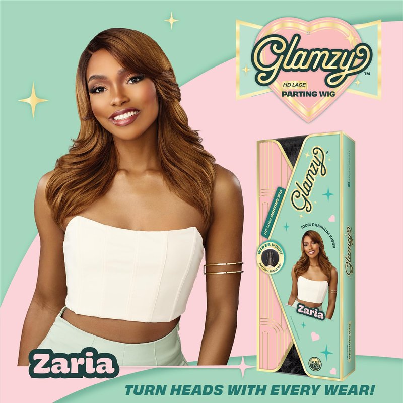 Sensationnel Glamzy Lace Part Wigs - Zaria Glueless Hand Tied Wider Parting Synthetic Hair (2 DARKBROWN)