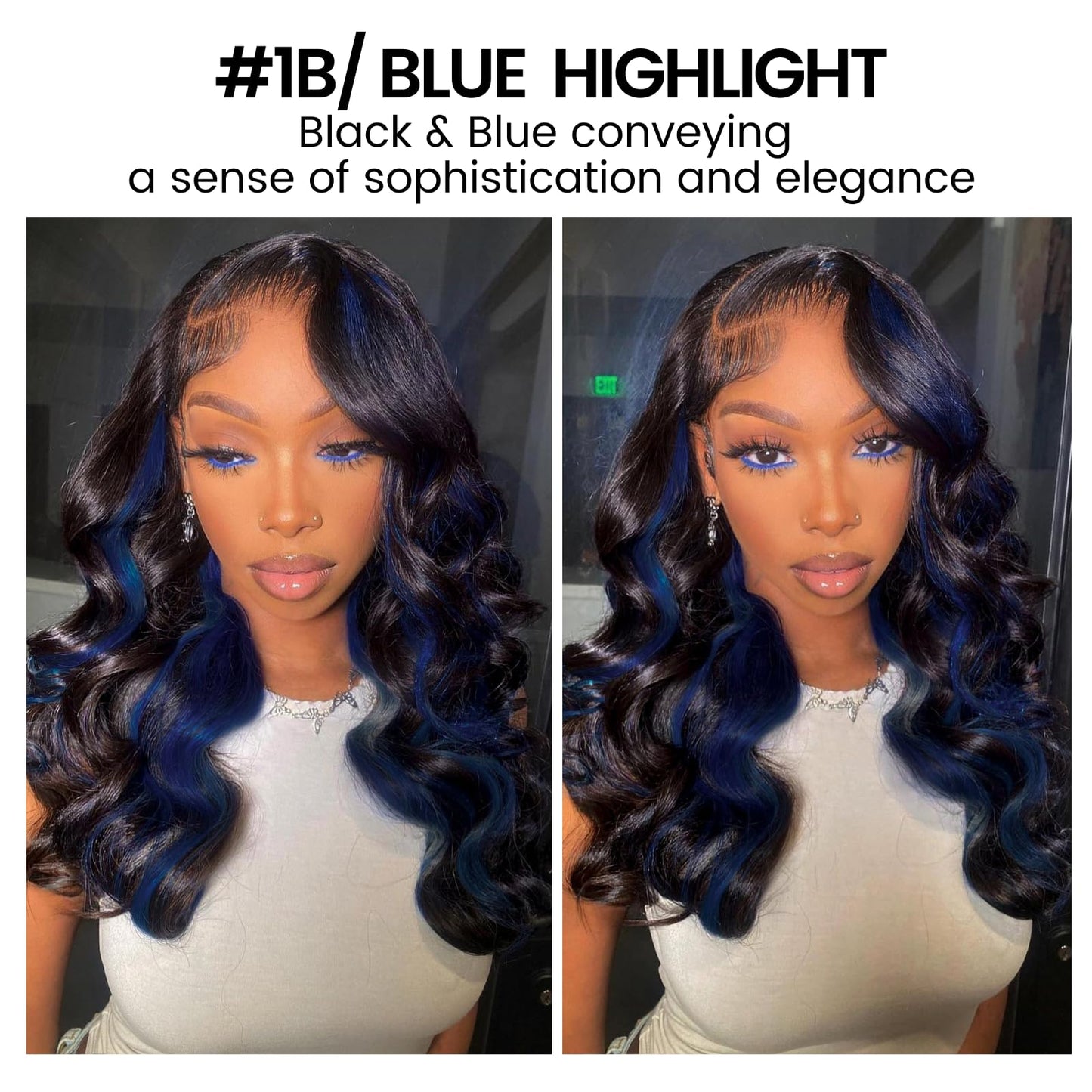 ALHER Black Mix Blue Highlight Body Wave 4x4 Lace Closure, 12A #1B/Blue Colored Closure Free Part Pre Plucked with Baby Hair, 100% Virgin Remy Human Hair for Black Women 150% Density 10 Inch