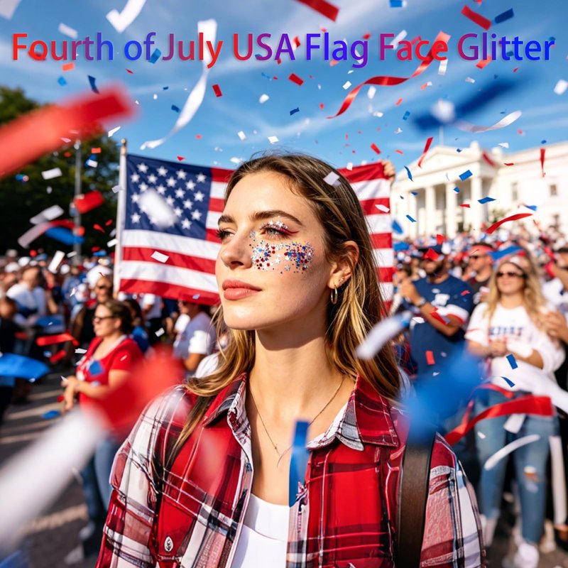 AROIC Body Glitter Stick - 6 Pack Red White and Blue Face & Hair Glitter with Chunky Sequins, 4th of July USA Rave Accessories Sparkling Face Paint with Fruit Scent for Festival Makeup Concert Party