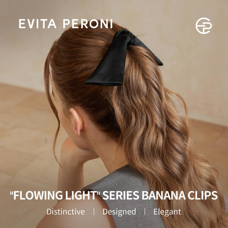 EVITA PERONI Banana Clip with Twistable Wings, Acetate Fabric Ponytail Holder No Damage Hair Clips for Thick Curly Hair Large Claw Clips Elegant Hair Accessories for Women, Black