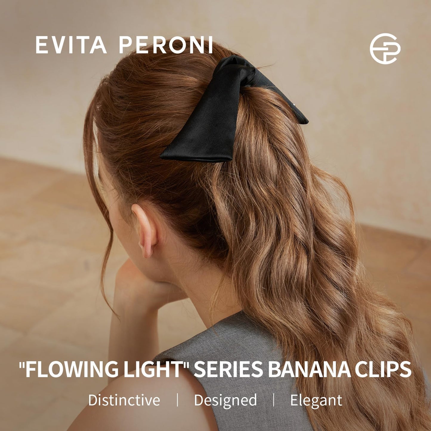 EVITA PERONI Banana Clip with Twistable Wings, Acetate Fabric Ponytail Holder No Damage Hair Clips for Thick Curly Hair Large Claw Clips Elegant Hair Accessories for Women, Black