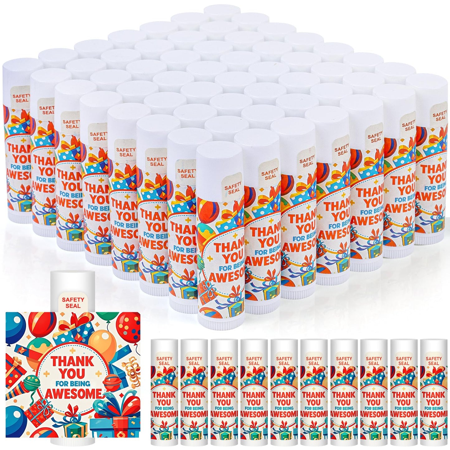 60 Pack Thank You Gifts Lip Balm Bulk Employee Appreciation Gift for Volunteer Team Coworkers Staff Appreciation Gifts Bulk for Women Men