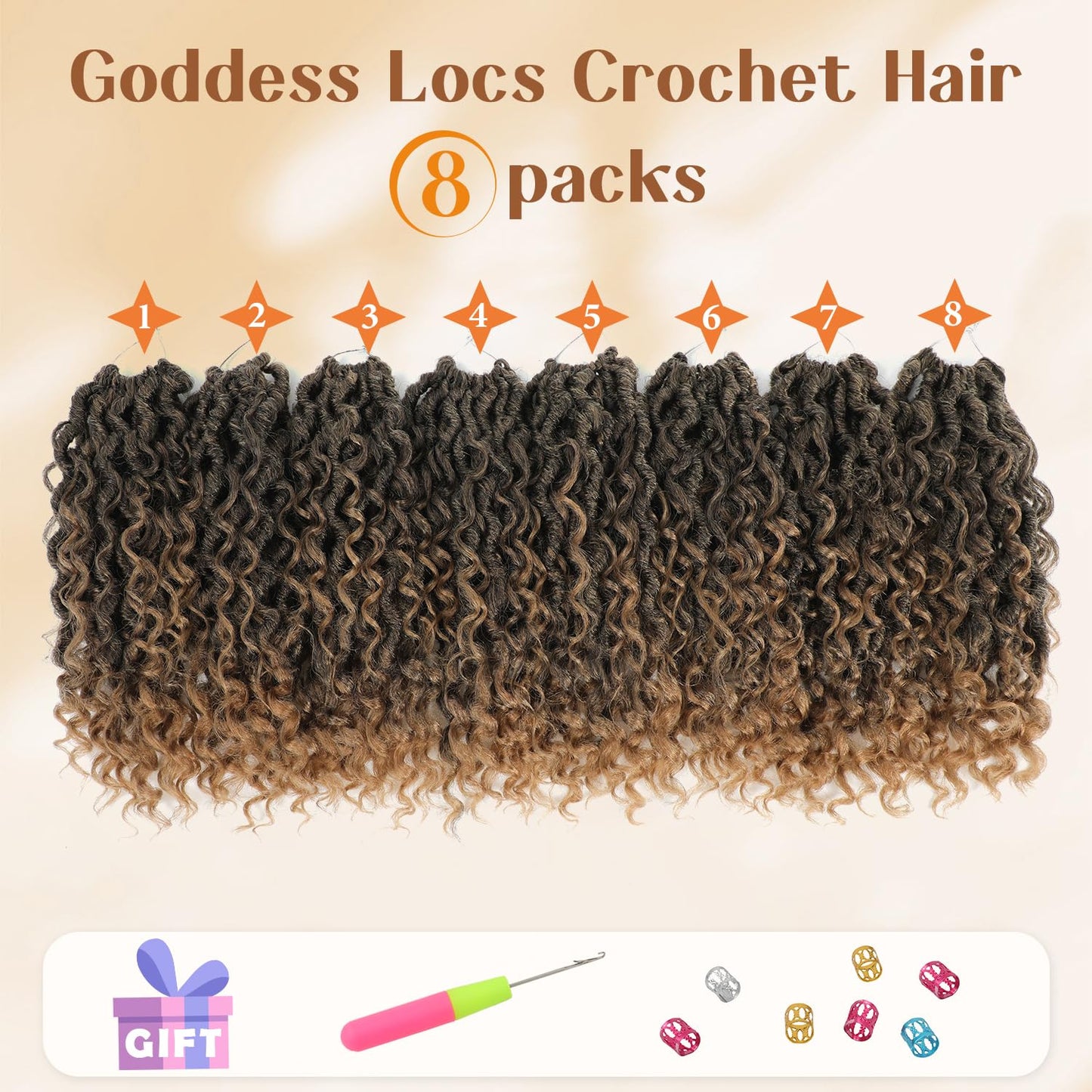 Callia Faux Locs Crochet Hair 14 Inch 8 Packs Goddess Locs Crochet Hair for Black Women Pre Looped Boho Faux Locs with Curly Ends T27