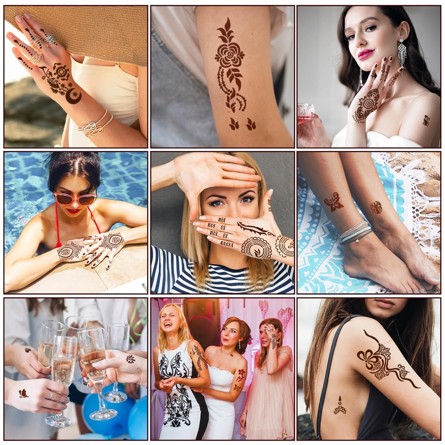 Henna Tattoo Stencils Kit 18 Sheets,Henna stencils for hands Temporary Tattoo Stickers for Women and Girls Face Paint Body Art