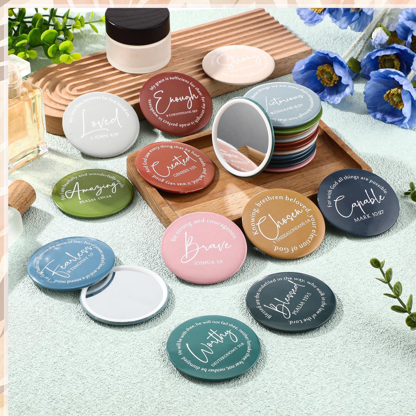 Geelin Mini Christian Gifts Mirror for Women Bulk Inspirational Bible Verse Scripture Portable Mirrors Small Church Gifts for Mother Women History Month VBS Party Favor(72 Pcs,Morandi)