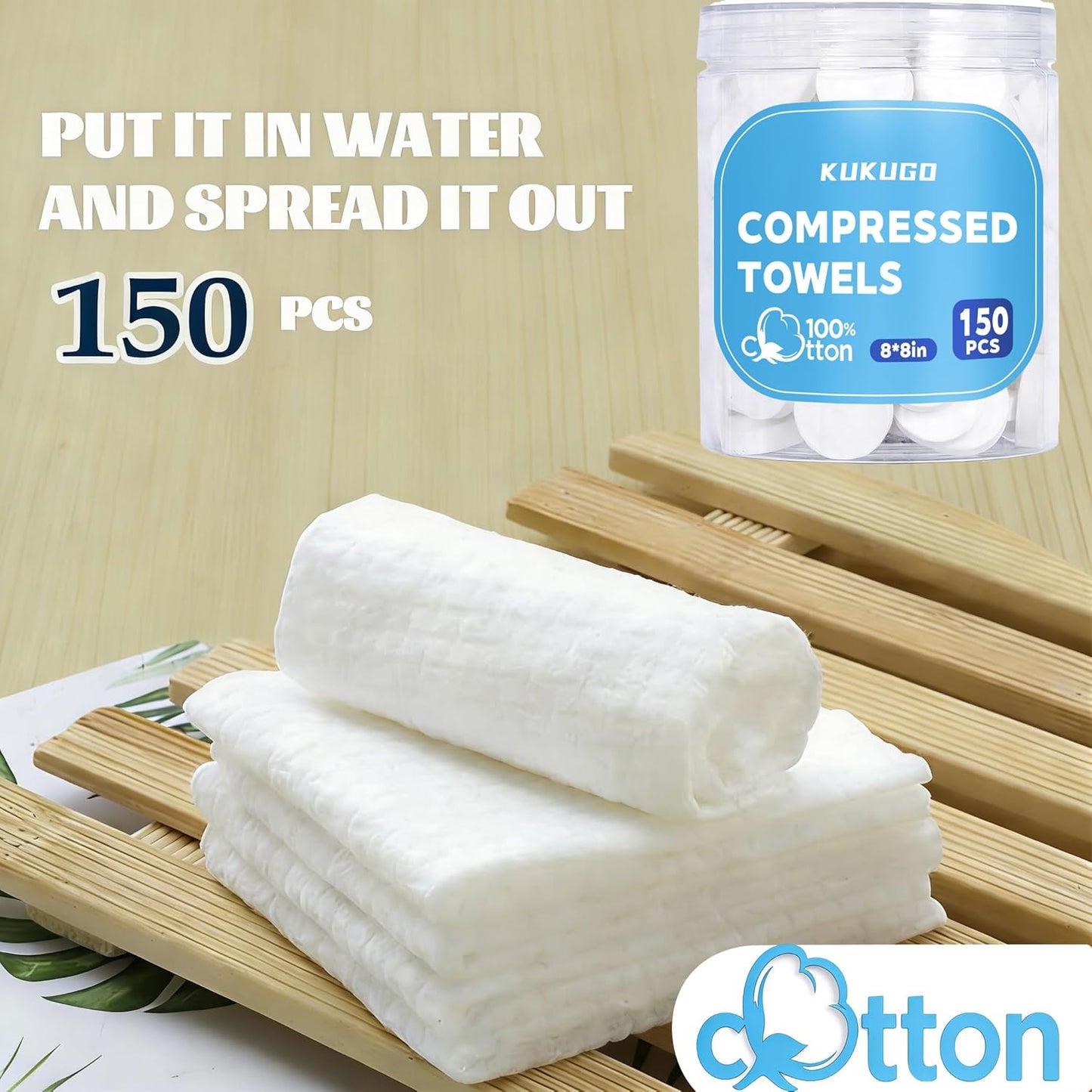 Compressed Towels - 150 Pcs Coin-Sized Disposable Face Towels | Soft, Absorbent, Biodegradable Washcloths for Travel & Skincare