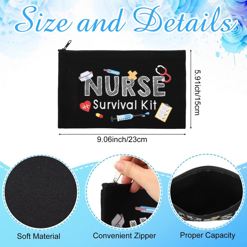 Buryeah 26 Pcs Nurse Survival Kit Cosmetic Bag Funny Gift for Nurse Practitioner Makeup Toiletry Nurse Bag Nurses Week Gifts Travel Zipper Nurse Pouch for Nurses School Birthday Teens, Black