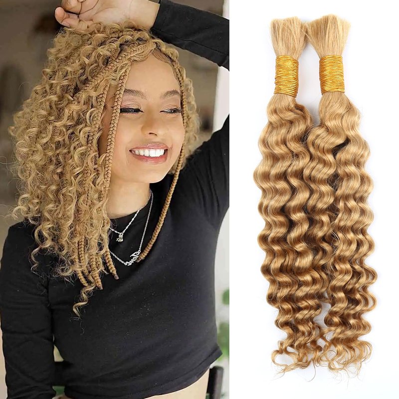 B-Fashion Human Braiding Hair for Boho Braids Deep Wave Bulk Human Hair for Braiding 22 Inch 2 Bundles 100G 100% Brazilian Wet and Wavy Curly Human Hair Braiding Hair Extensions No Weft Bundles