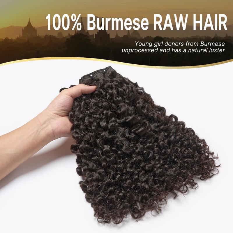 ASHINE Hair Bundles Messy Burmese Curly 3 Bundles Tight Curly Burmese Human Hair 14 Inch, Minimal Shedding Quick Weave Natural Black