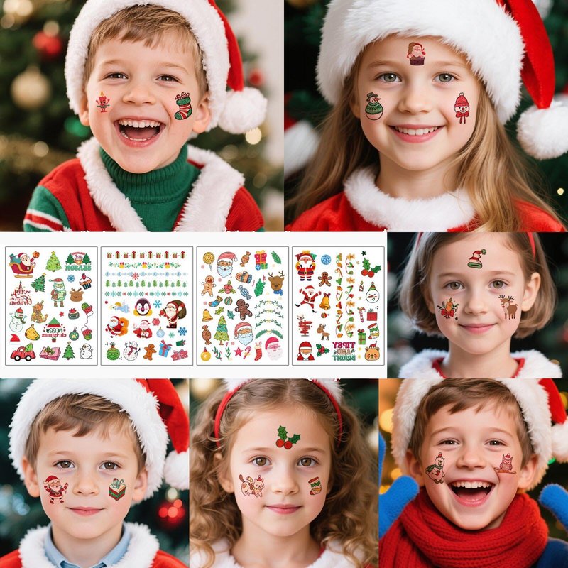 24sheets Christmas Face Temporary Tattoos Christmas Accessories Holiday Makeup Tattoo Stickers Santa Trees Snowman Deer Stocking Stuffers Party Favors for Arm Body Makeup Decals