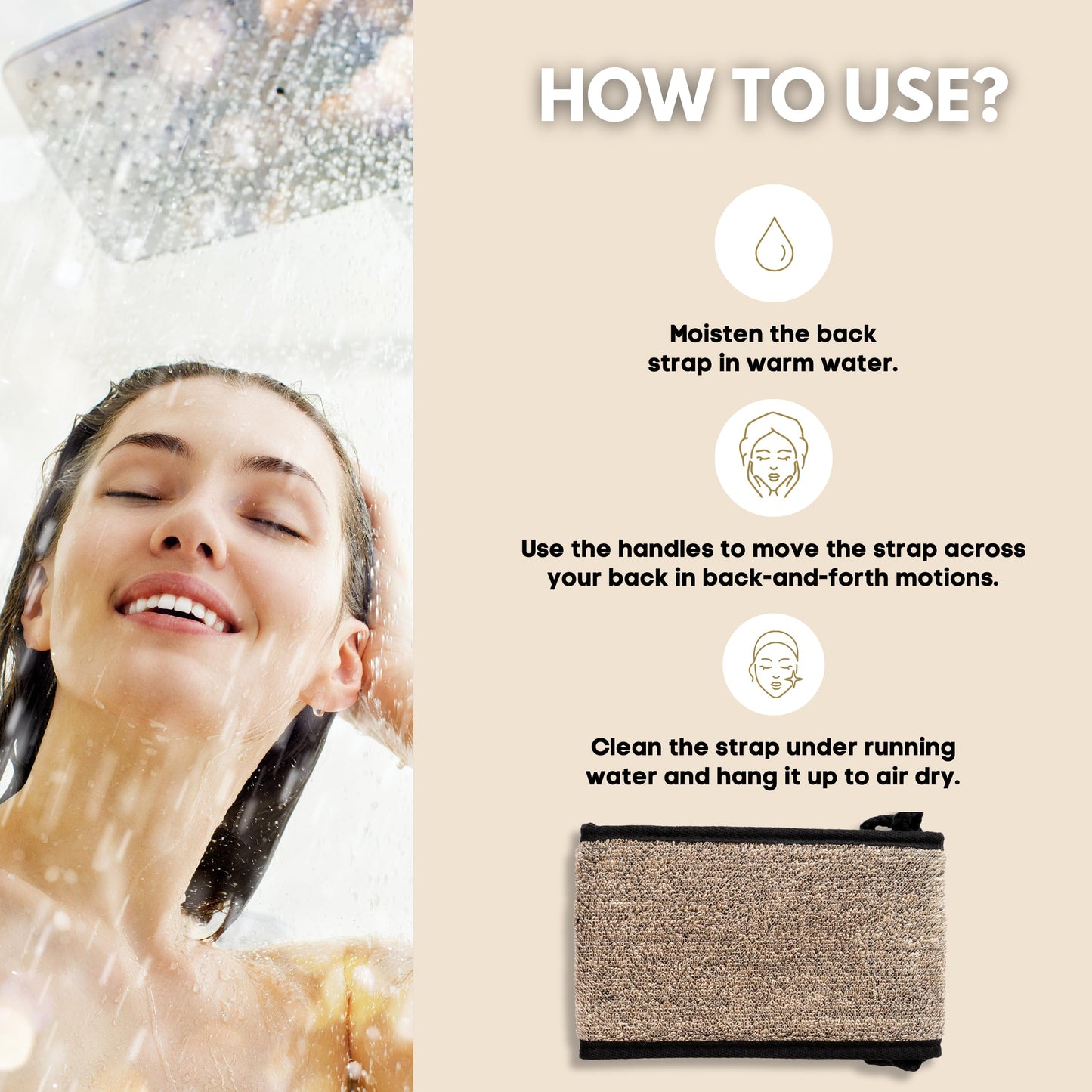 Eco Bath London Natural Sisal Hemp Back Strap Black - Premium Exfoliating Back Washer with Handles, Shower Bath Sponge Body Scrubber for Smooth Skin
