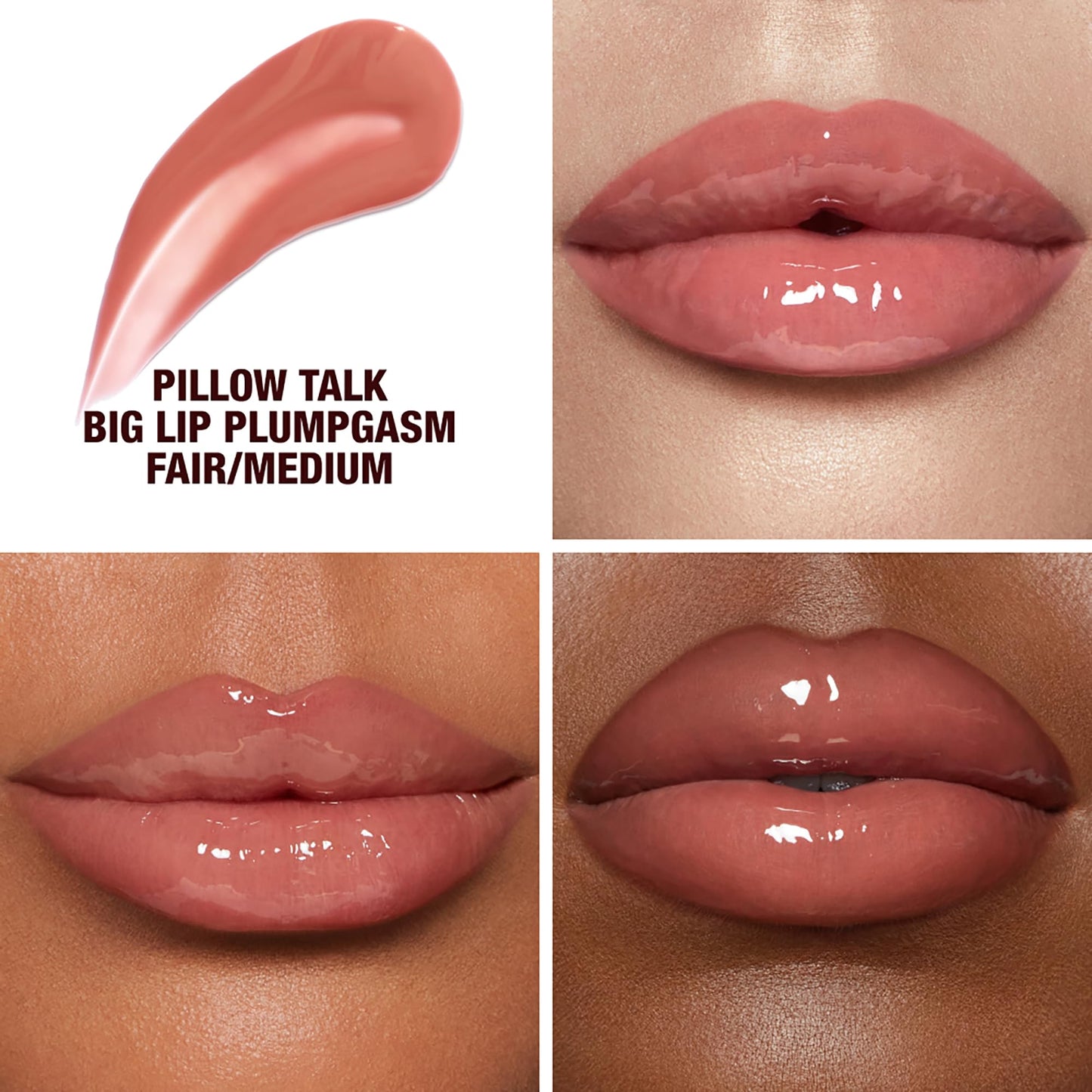 Charlotte Tilbury Pillow Talk Plumpgasm Lip Gloss - Hydrating Lip Plumper with Hyaluronic Acid & Plumpgasm Heat + Ice Technology for Juicy, Glossy Fullness - Fair/Medium