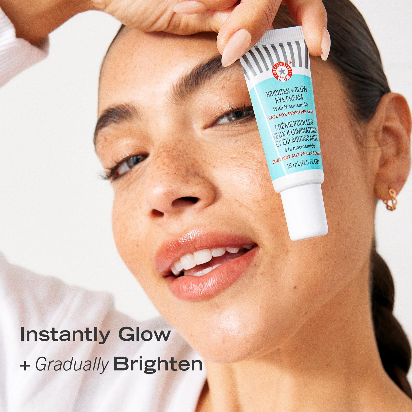 First Aid Beauty Vacation Glow Virtual Bundle: Exfoliate, Hydrate, and Brighten Skin with Facial Radiance Pads (60 ct), Bronze + Drops with Niacinamide (0.5 oz), Brighten + Glow Eye Cream (1.7 oz)
