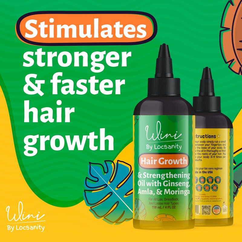 Wini by Locsanity Hair Growth Oil for Locs, Dreadlocks, Dreads, Loose Natural Hair - Blackberry, Alma, Moringa, Tamanu, Flax Seed, Ginseng, Hibiscus, Bhringraj 100% Narural Vegan 4 OZ