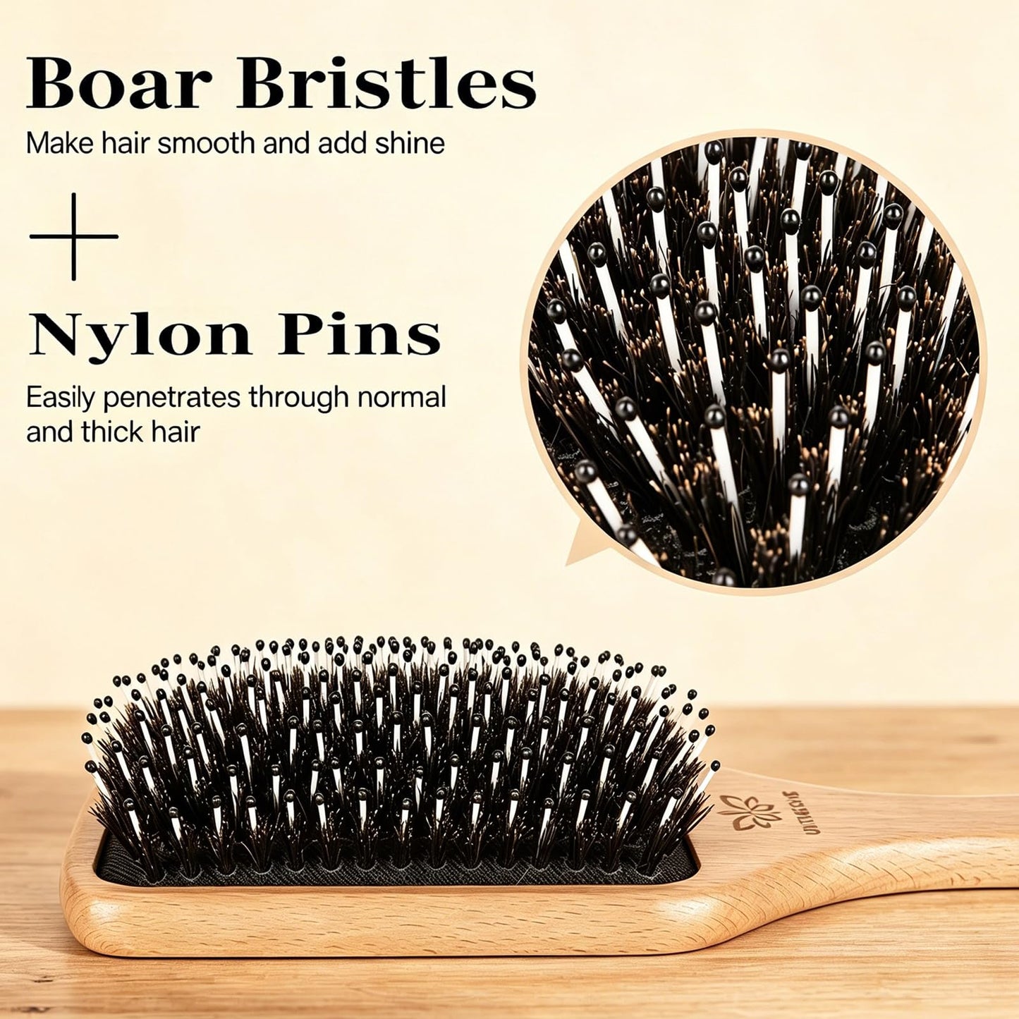 Boar Bristle Hair Brush and Comb Set for Women Men Kids, Best Natural Wooden Paddle Hairbrush and Small Travel Styling Brush for Wet or Dry Hair Detangling Smoothing Massaging