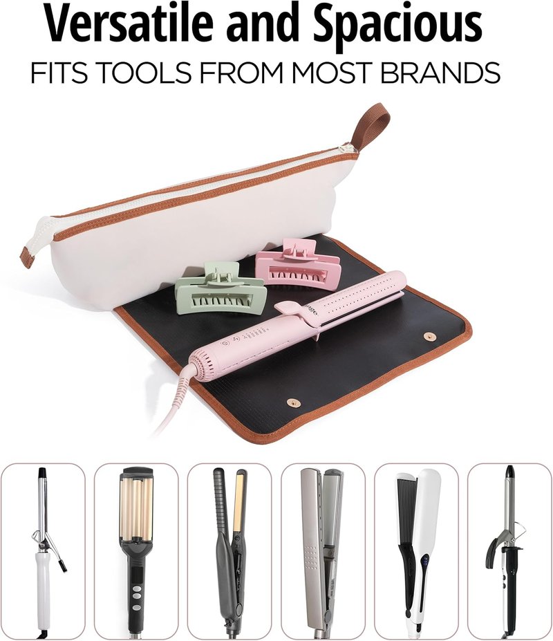 Heat Resistant Hair Tools Travel Bag - 17-Inch Extra Long Storage Case for Curling Irons, Flat Irons & Brushes | Padded Organizer for Travel & Home